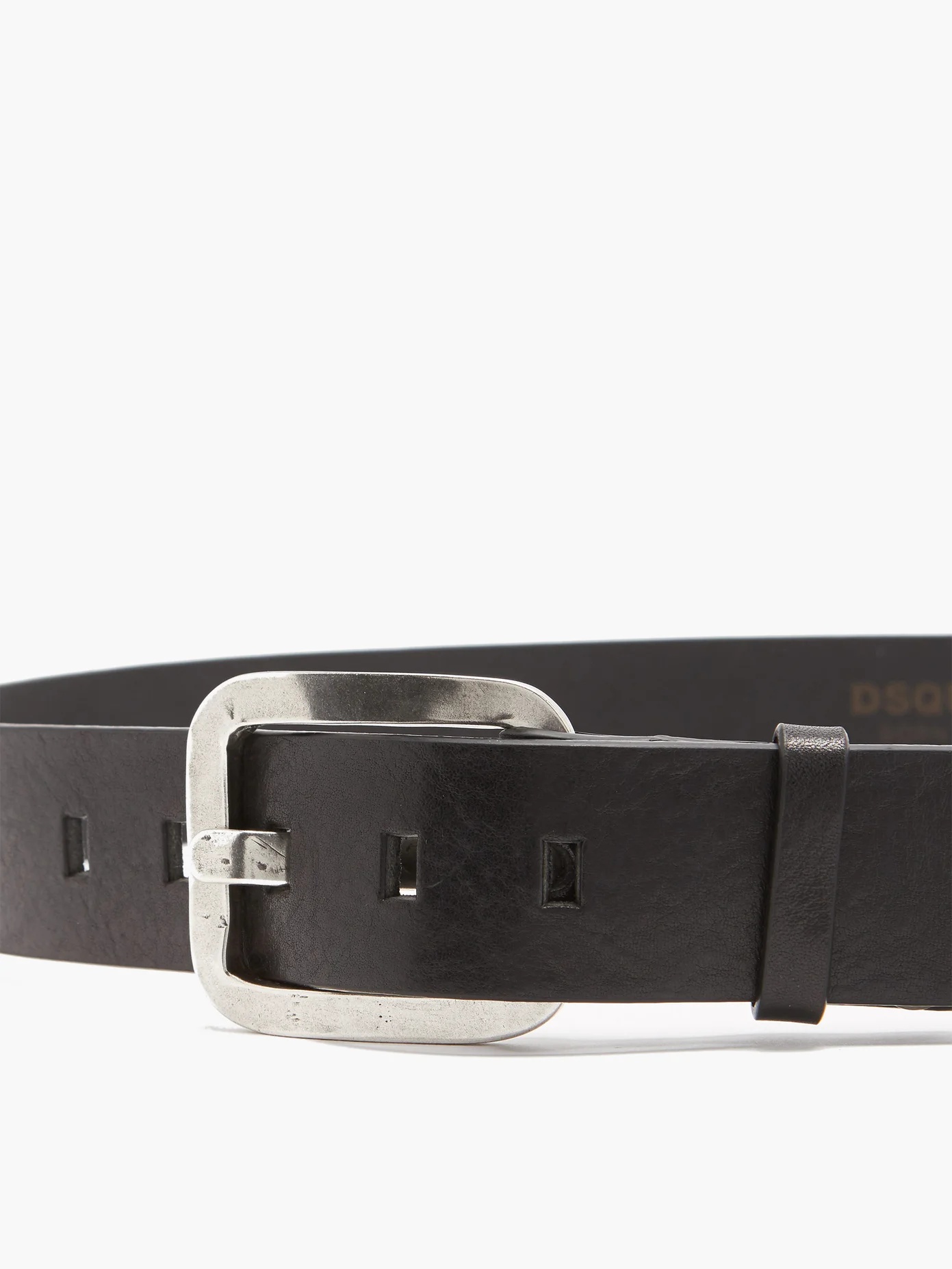 Square-buckle leather belt - 5