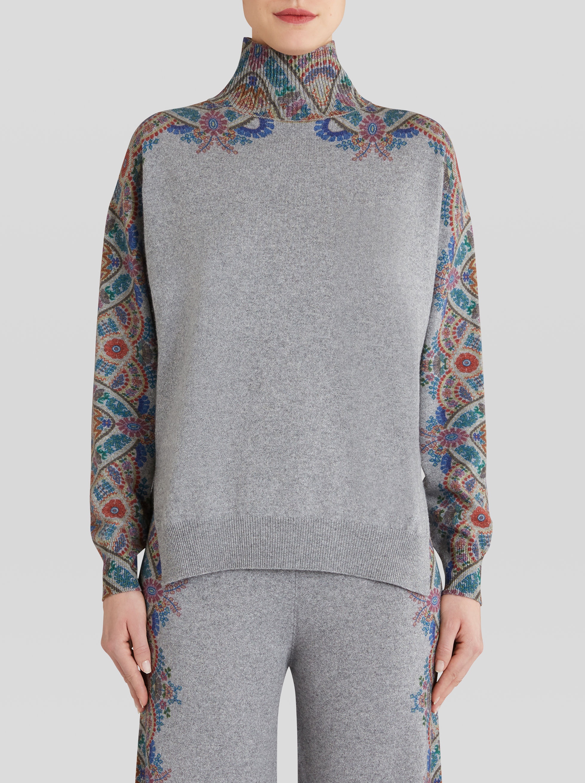 PRINTED POLO NECK WOOL AND CASHMERE JUMPER - 2