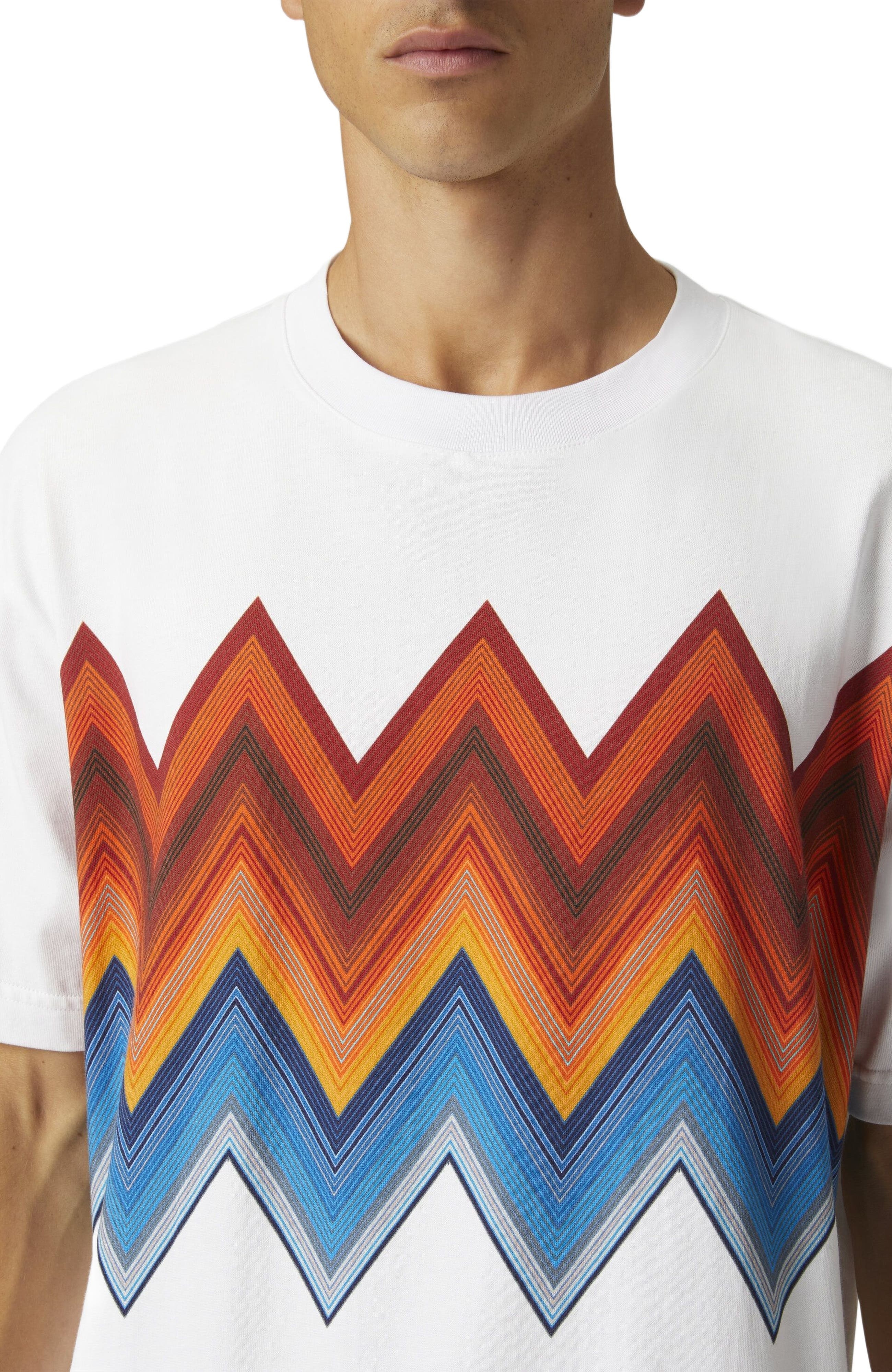 Missoni Cotton Crewneck T-shirt With Macro Zigzag Print in White  & Orange at Nordstrom - 8