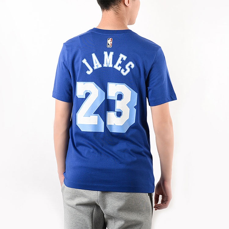 Nike Classic Edition Los Angeles Lakers LeBron James No. 23 Basketball Round Neck Short Sleeve Blue  - 5