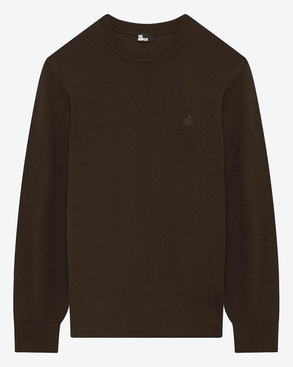 BROWN MERINO WOOL ROUND-NECK SWEATER - 1