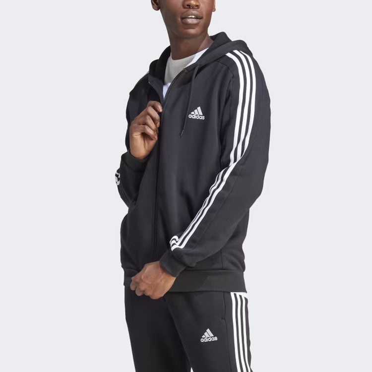 adidas Fleece 3-Stripes Full-Zip Hoodie Jackets 'Black' IB4029 - 2