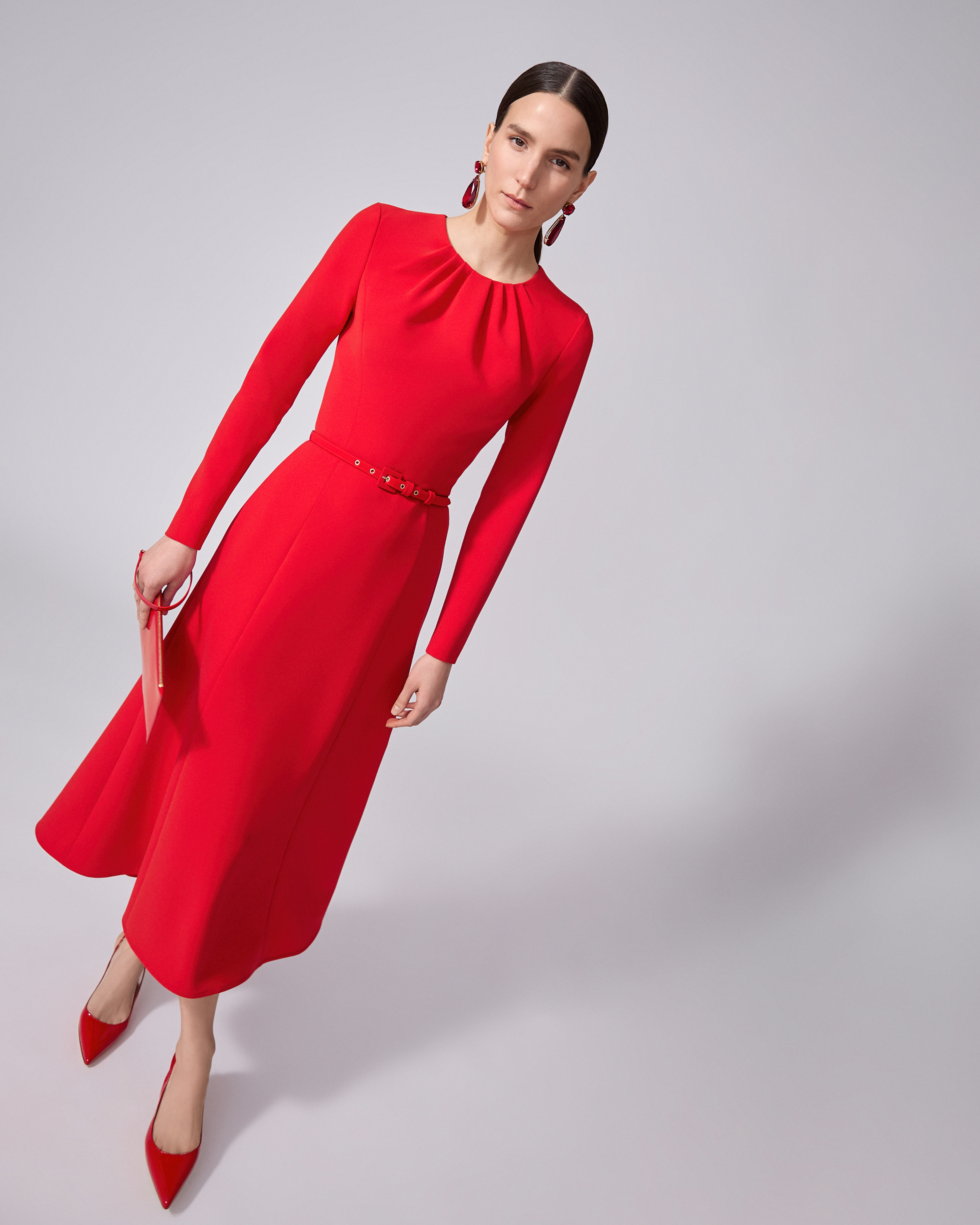 Gathered Midi Dress with Belt - 4
