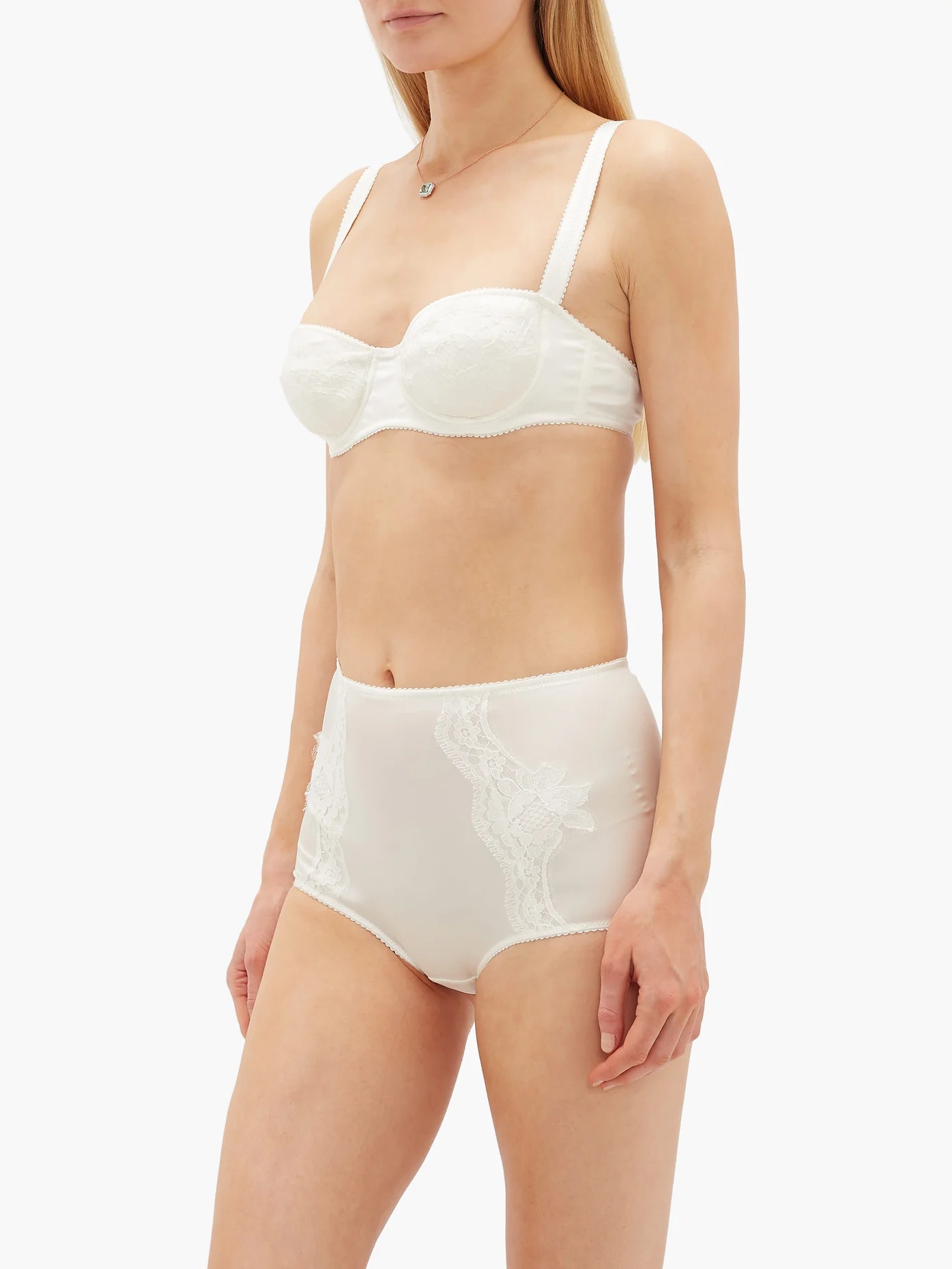 Lace-trimmed silk-blend satin balconette bra - 6