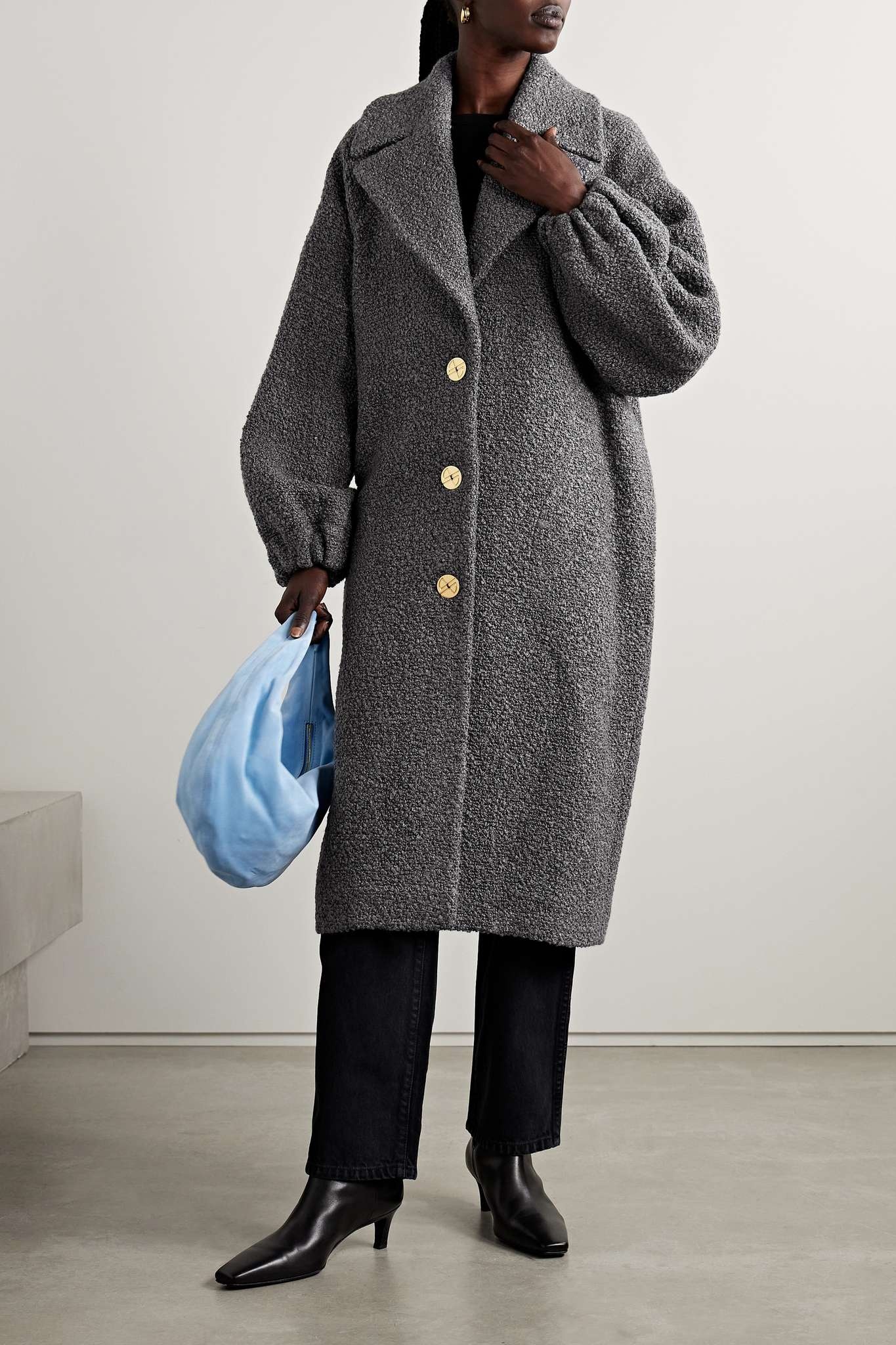 ダウンジャケット・コート Patou Elliptic Single Breasted Boucle Wool Coat - Charcoal PATOU Elliptic wool-blend bouclé coat | NET-A-PORTER
