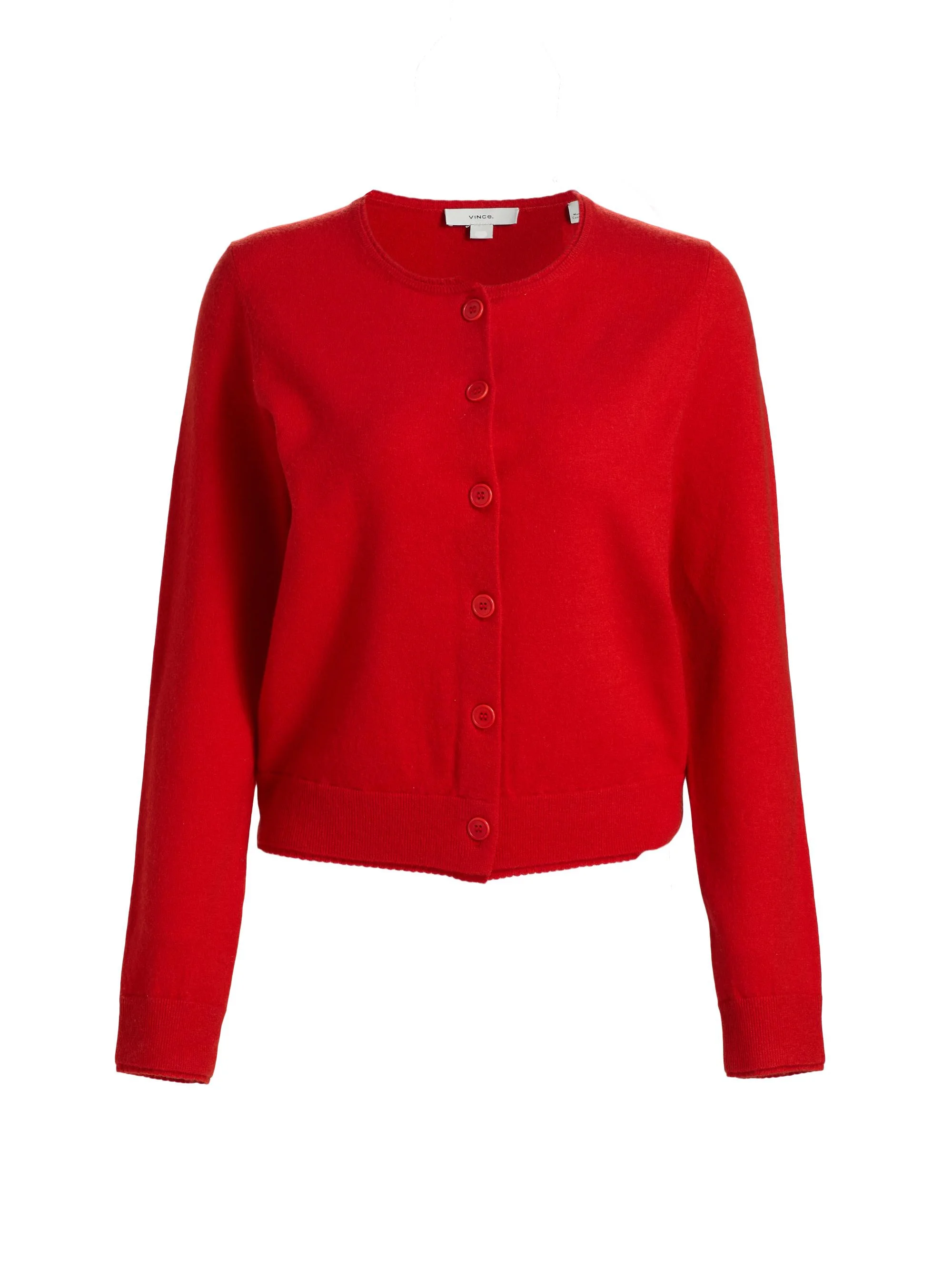 Women's Scallop Trim Wool-Cashmere Cardigan - Poppy - 1