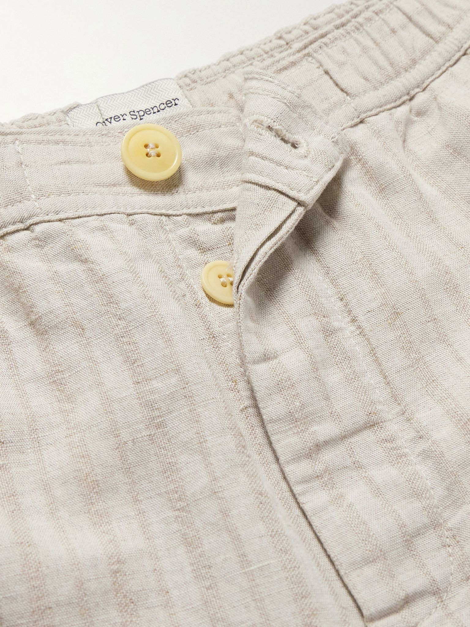 Osborne Straight-Leg Striped Linen and Cotton-Blend Shorts Beige - 6