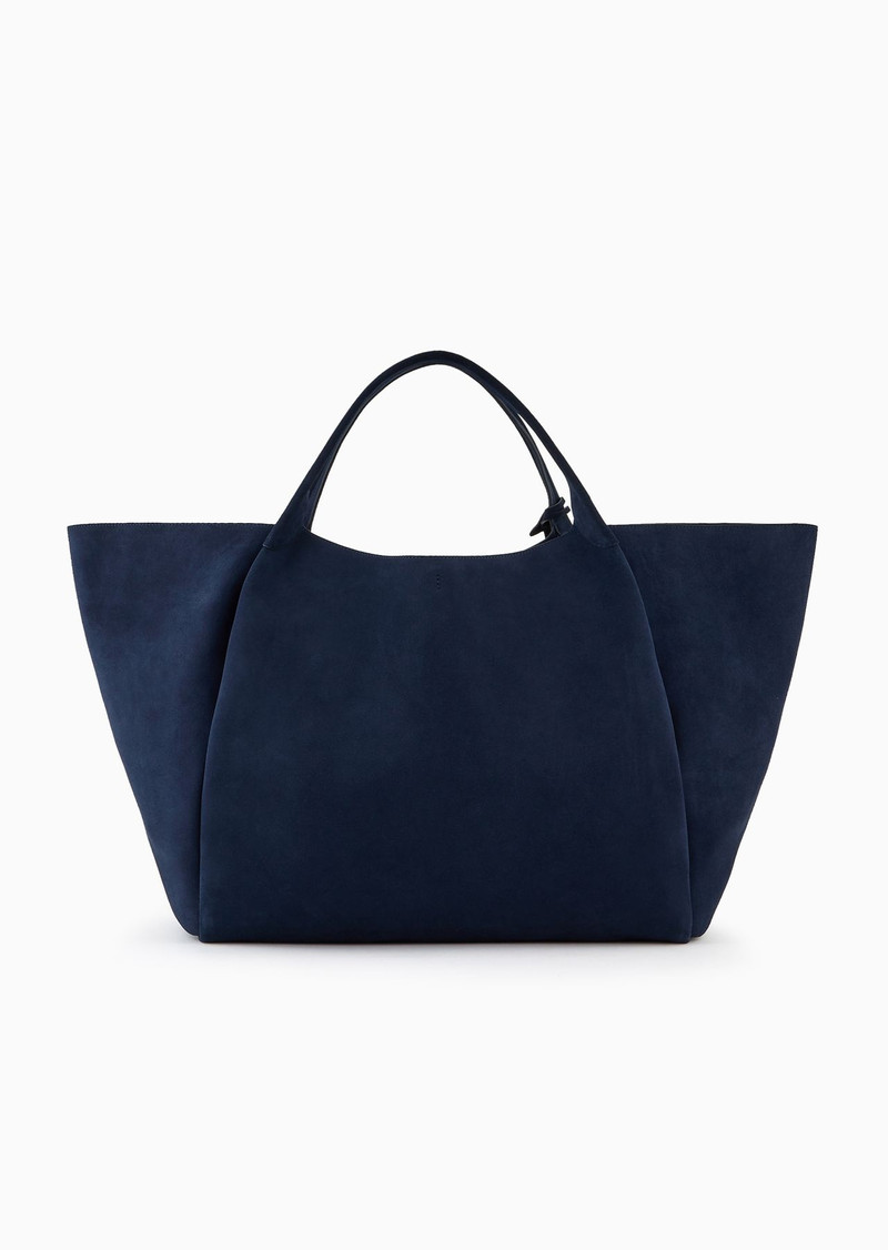 Split cowhide oversize shopper bag with logo charm 3