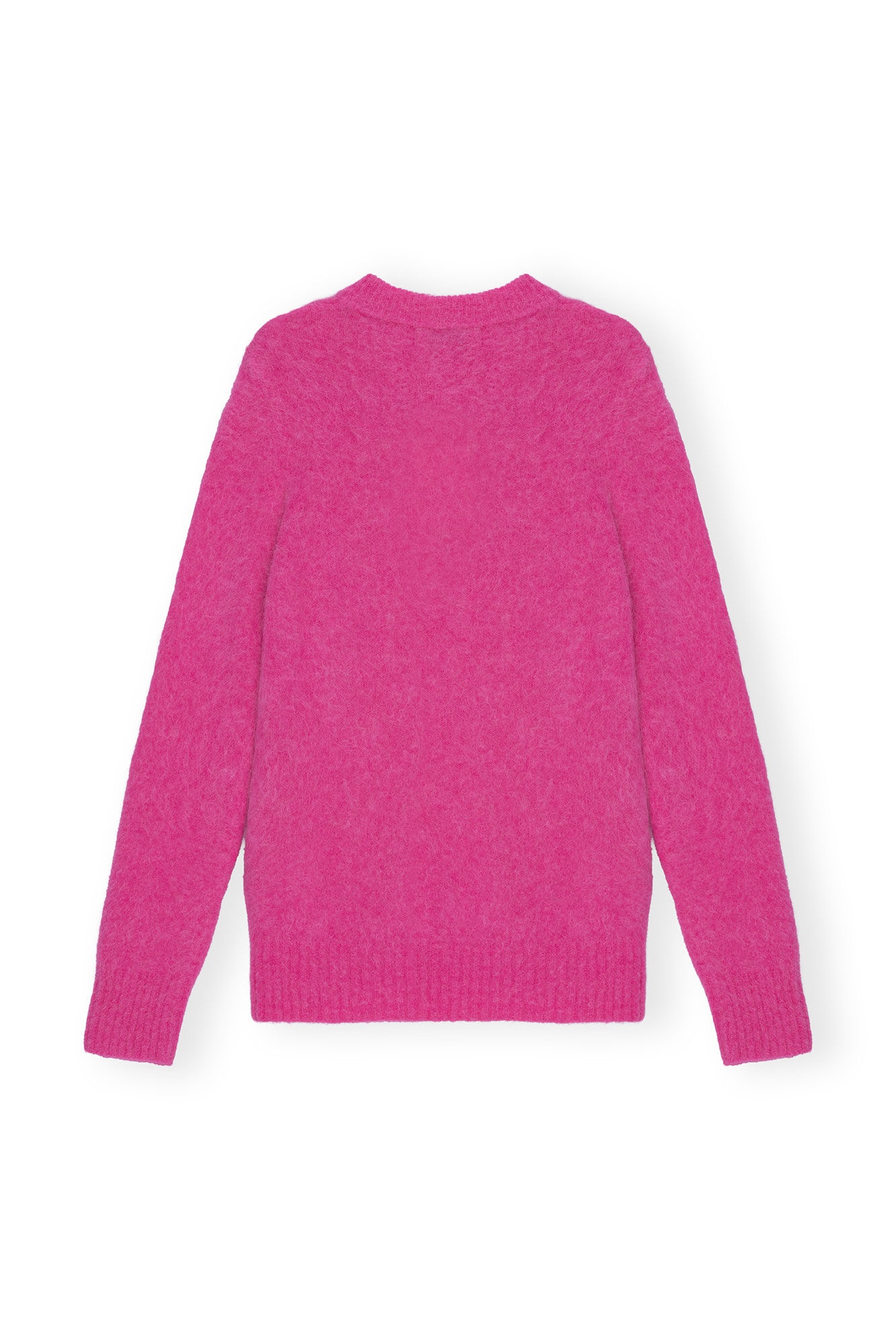 PINK BRUSHED ALPACA O-NECK SWEATER - 2