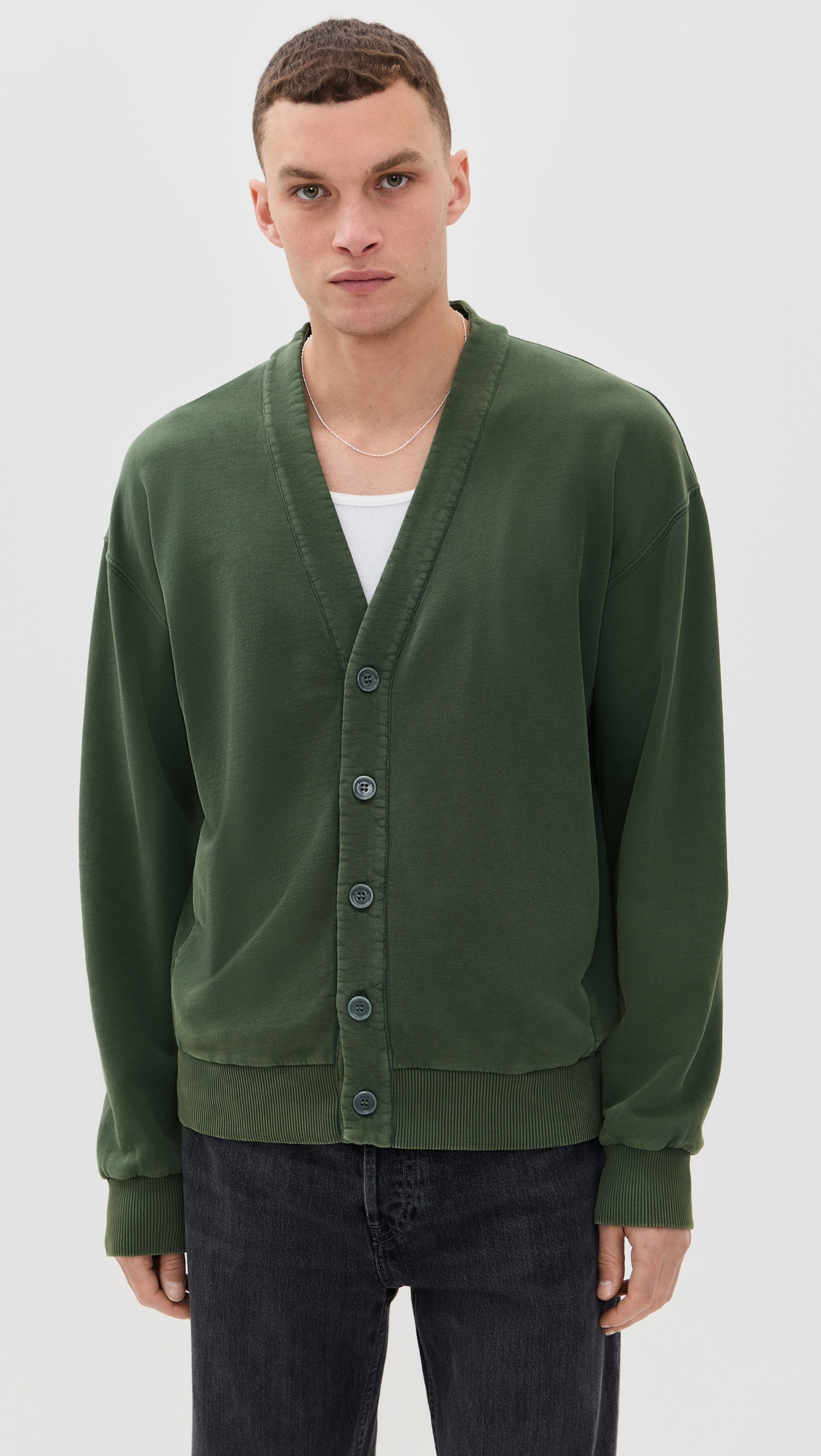 Garment Dye V Neck Cardigan - 6