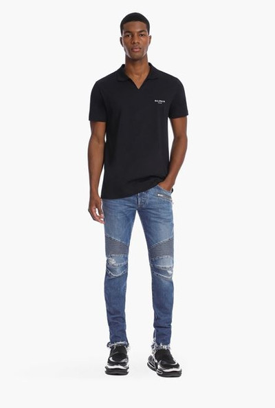 Balmain Black sustainable cotton polo with small white velvet Balmain Paris logo outlook