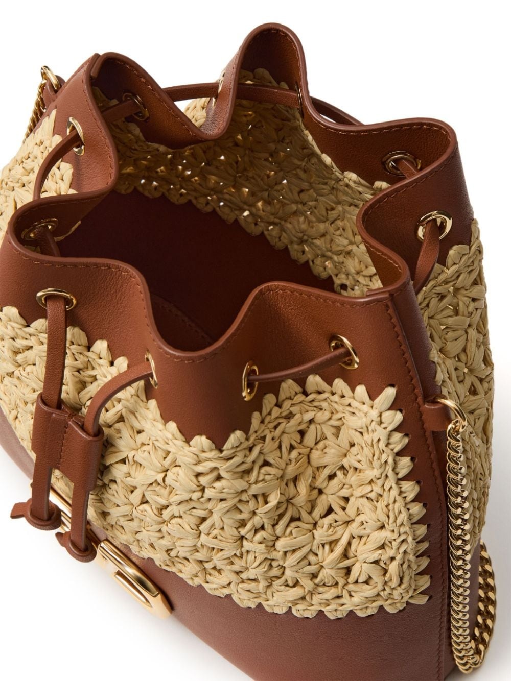 raffia leather bucket mini bag - 6