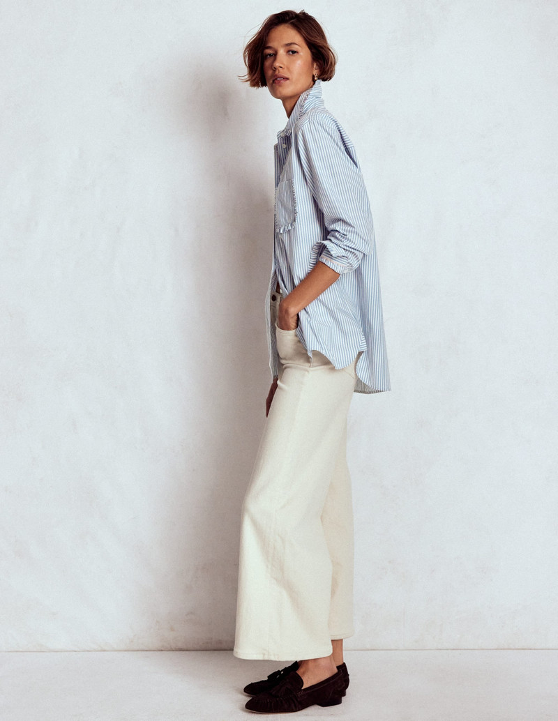 Sadie Relaxed Cotton Shirt-Faded Denim and Ivory Stripe 5