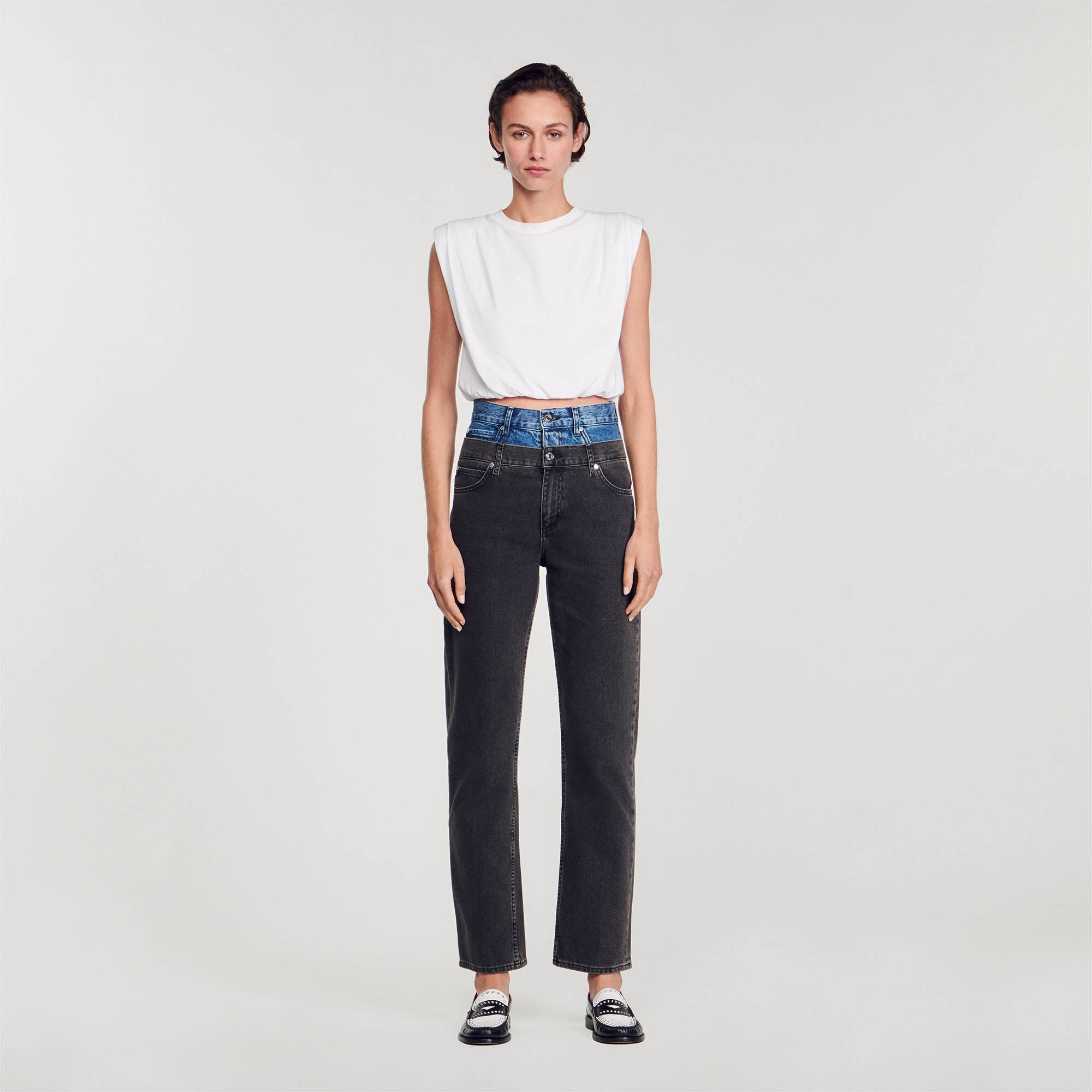 TWO-TONE DOUBLE-WAISTED JEANS - 3
