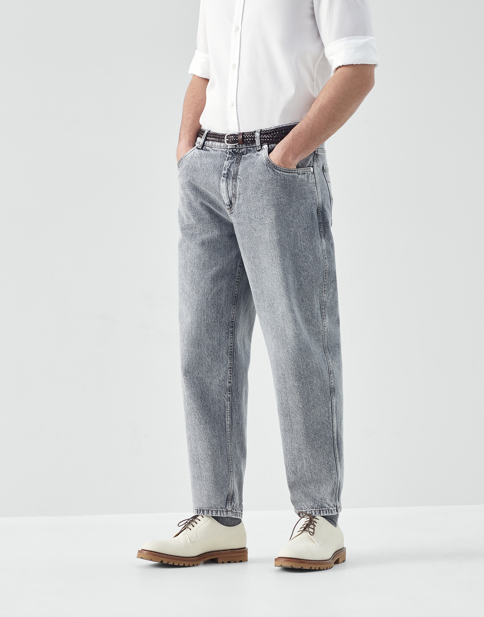 Aged denim easy fit five-pocket trousers - 1