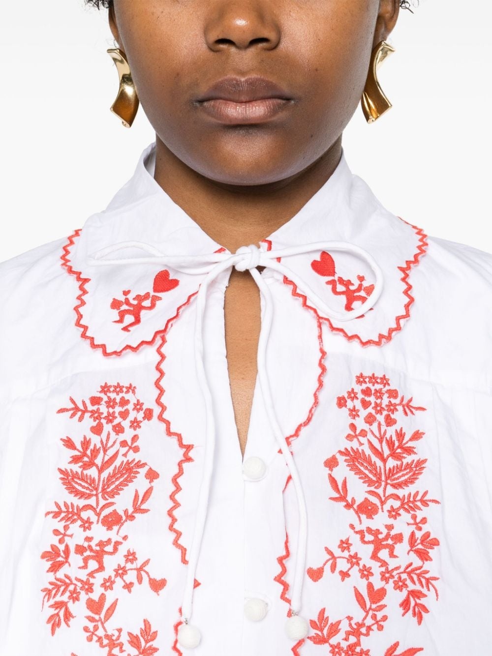 Hearts-embroidered cotton shirt - 5