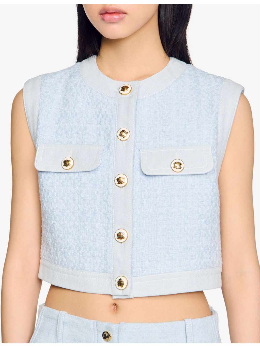 Chest-pocket tweed woven vest - 5