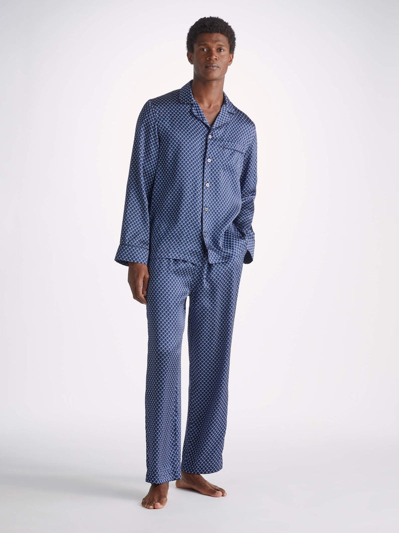 Derek Rose Men's Pyjamas Brindisi 94 Silk Satin Navy outlook