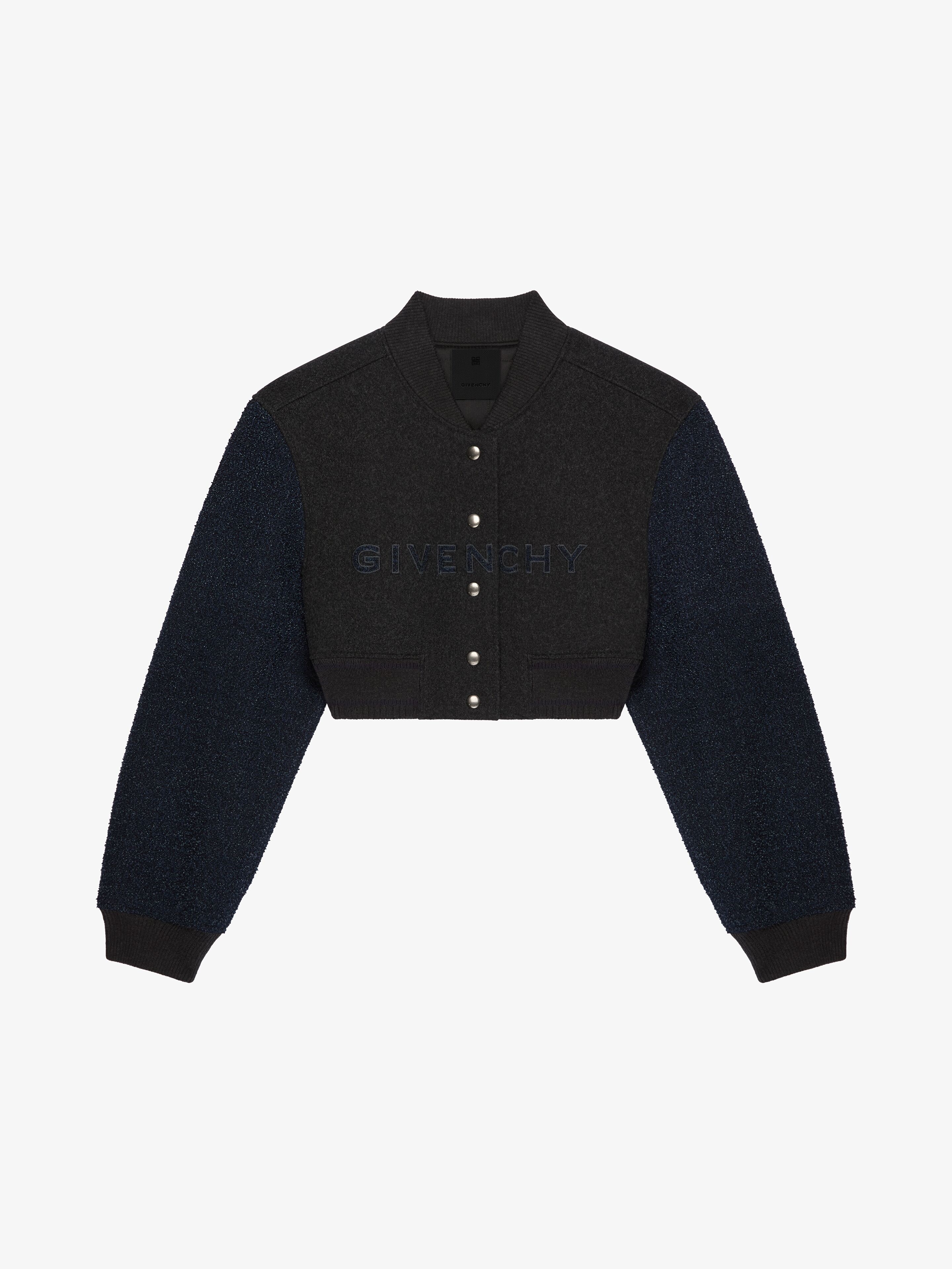 GIVENCHY CROPPED VARSITY JACKET IN WOOL AND DENIM - 1