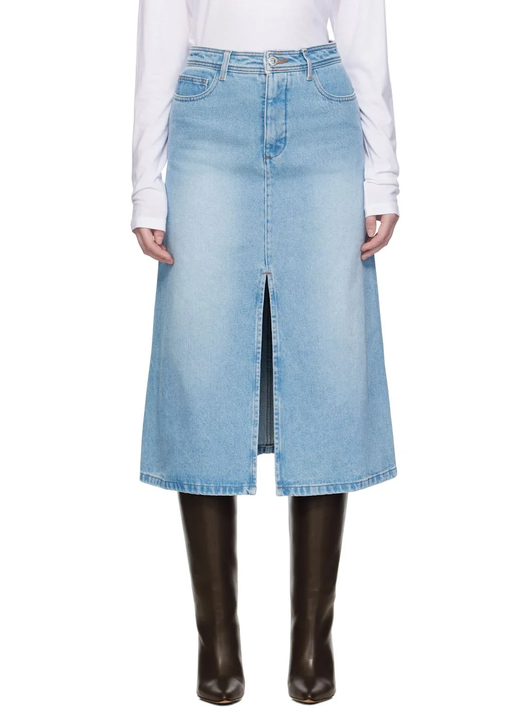 Blue Georgia Denim Midi Skirt - 1