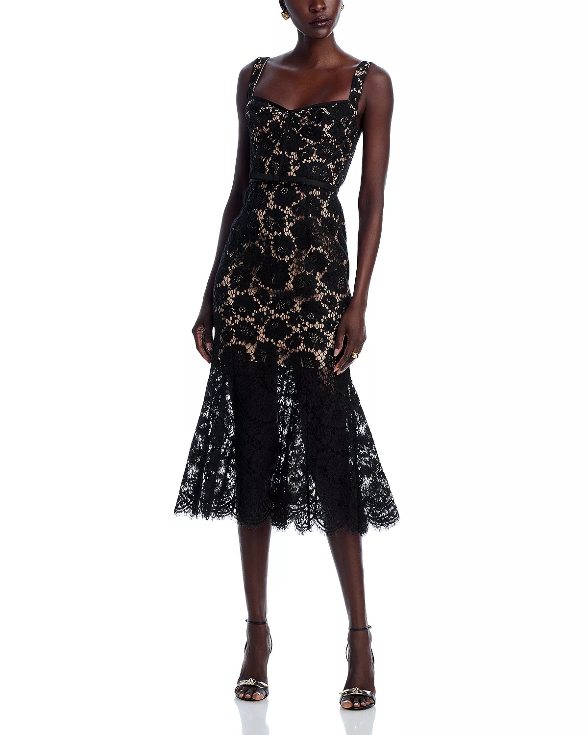 Black Fine Lace Midi Dress - 1