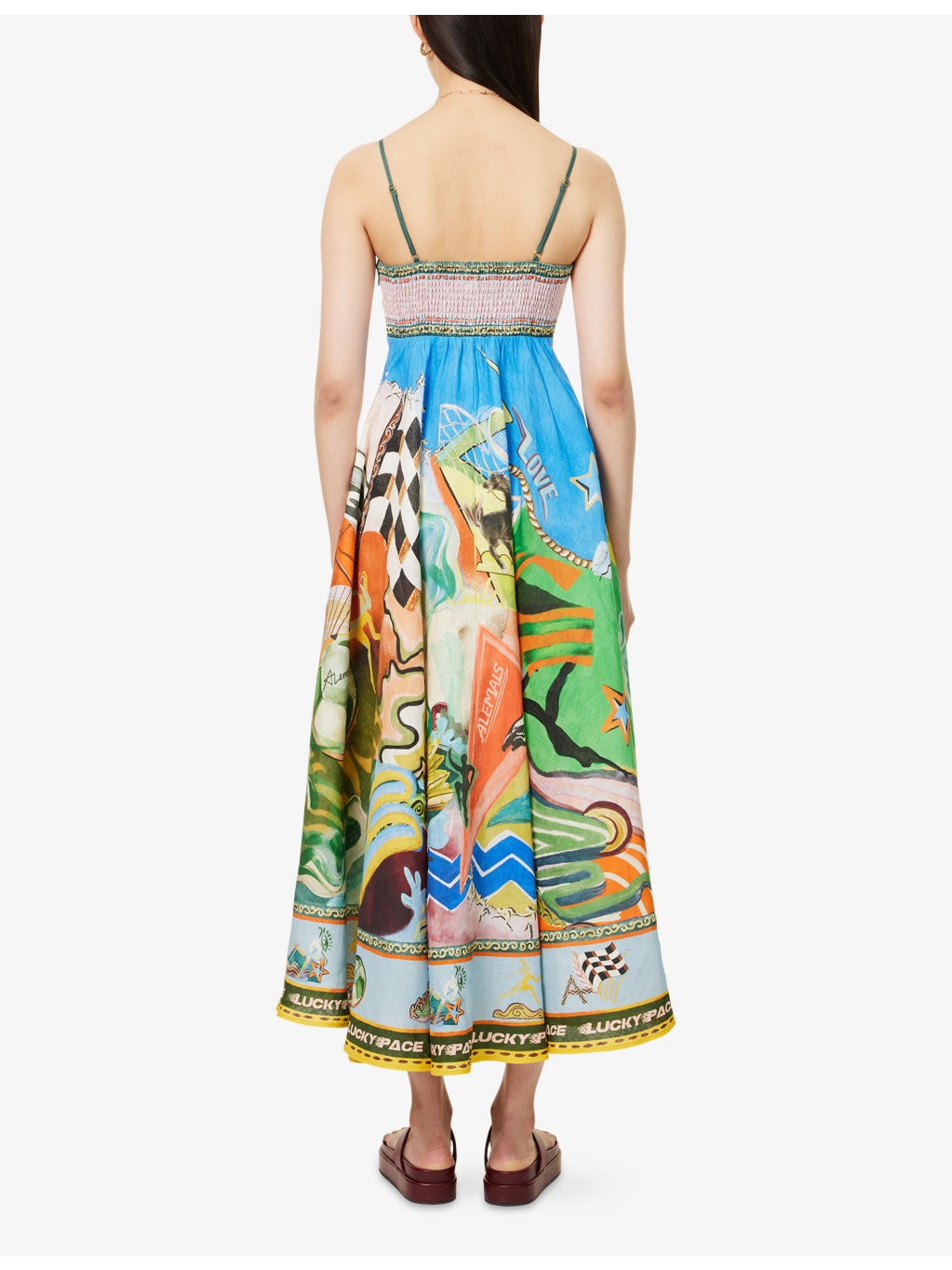 Lucky Pace Graphic-Print Linen Midi Dress - 4