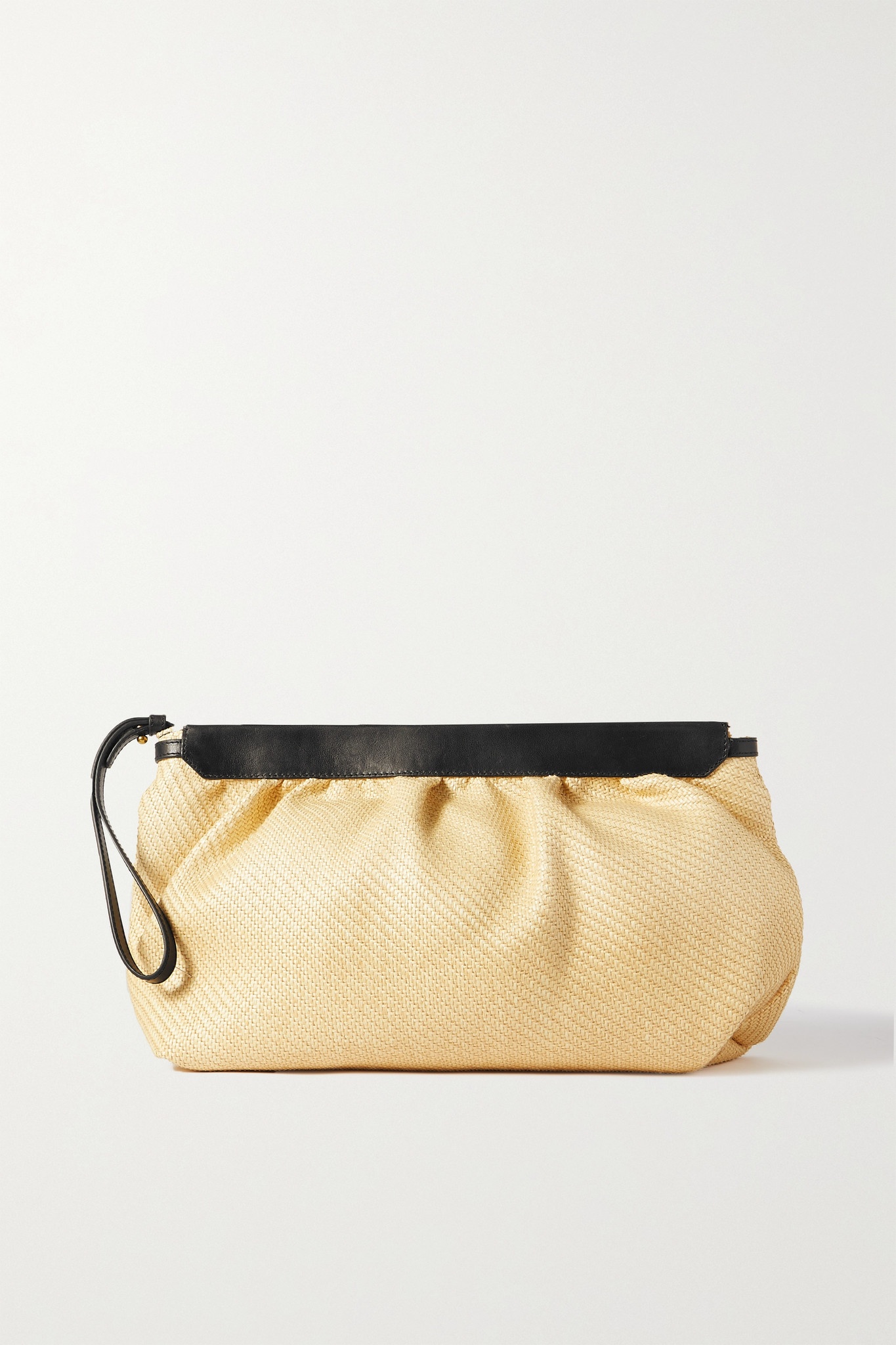 Luz leather-trimmed raffia clutch - 1