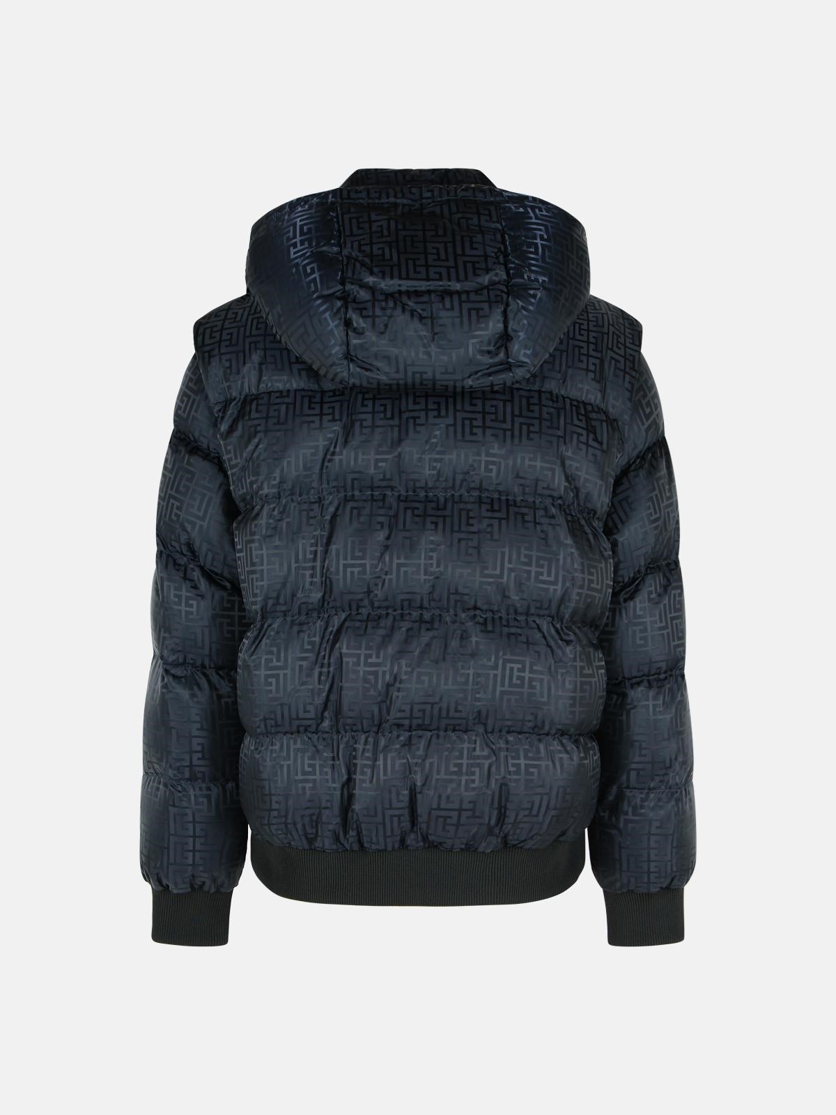 SHORT NYLON JACQUARD DOWN JACKET WITH BLACK MONOGRAM - 3