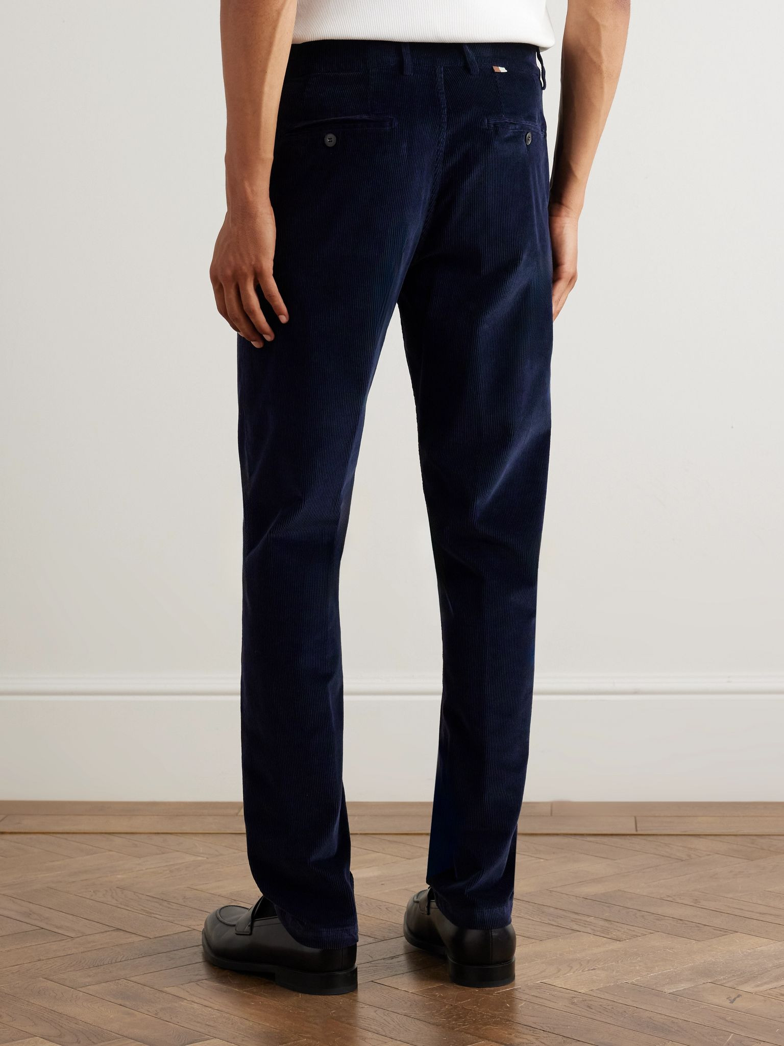 Tapered Garment-Dyed Stretch Cotton and Modal-Blend Corduroy Trousers Navy - 4