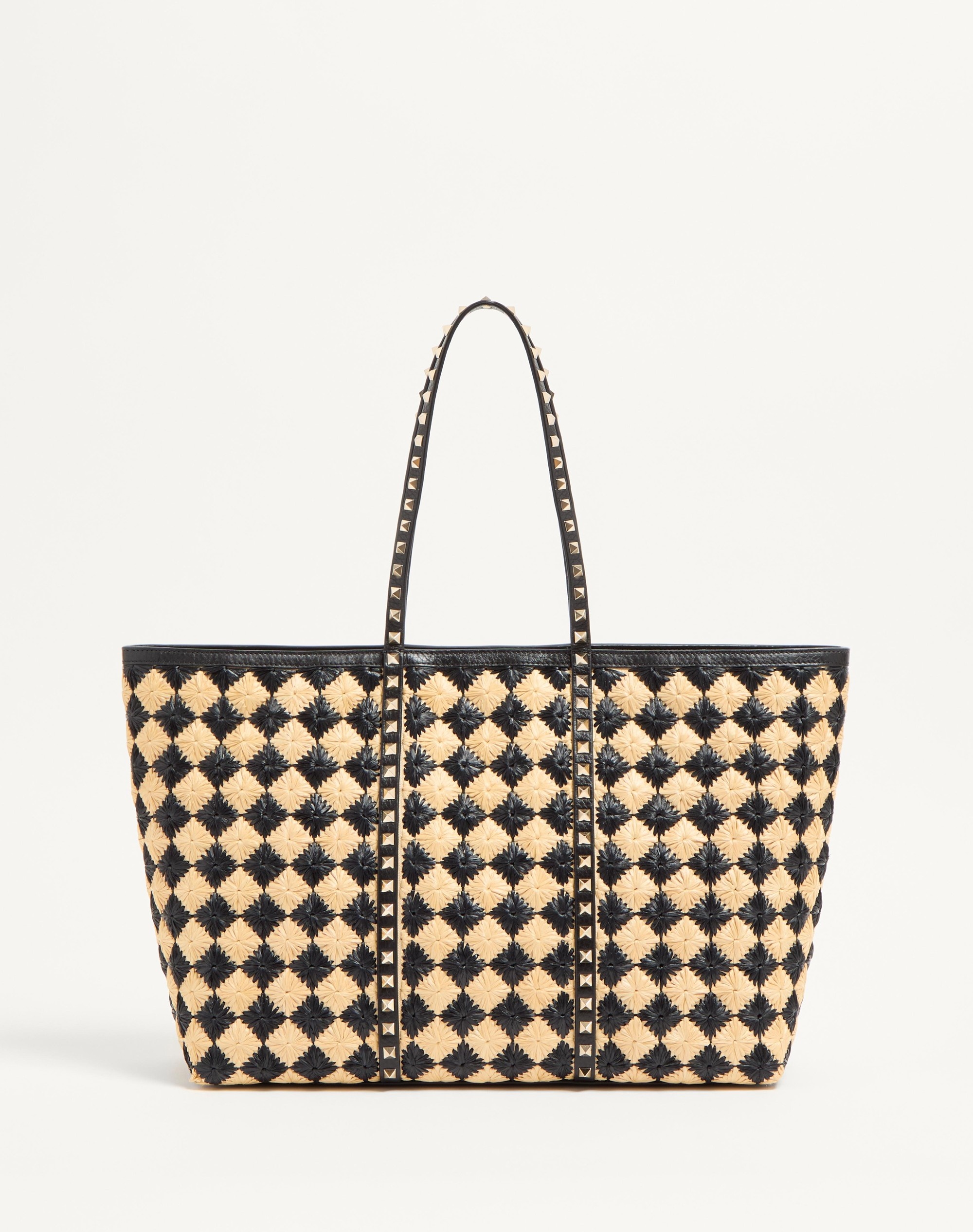 VALENTINO GARAVANI ROCKSTUD EMBROIDERED SHOPPING BAG IN SYNTHETIC RAFFIA - 5