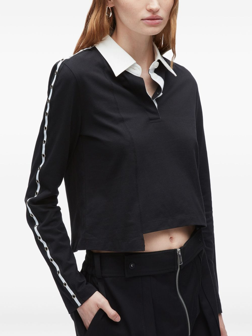 panelled eyelet-detail polo top - 4