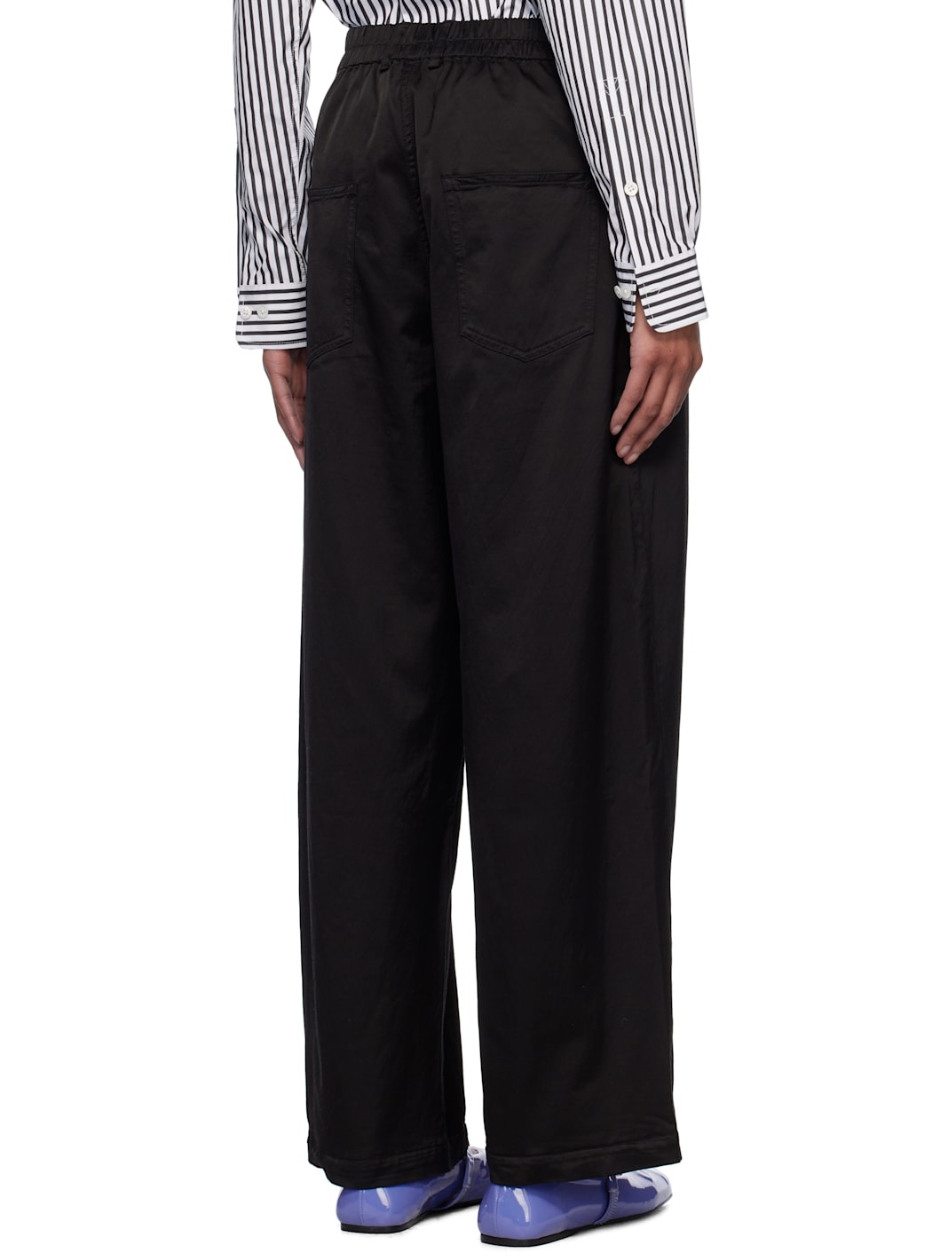 Black Satin Straight Trousers - 3