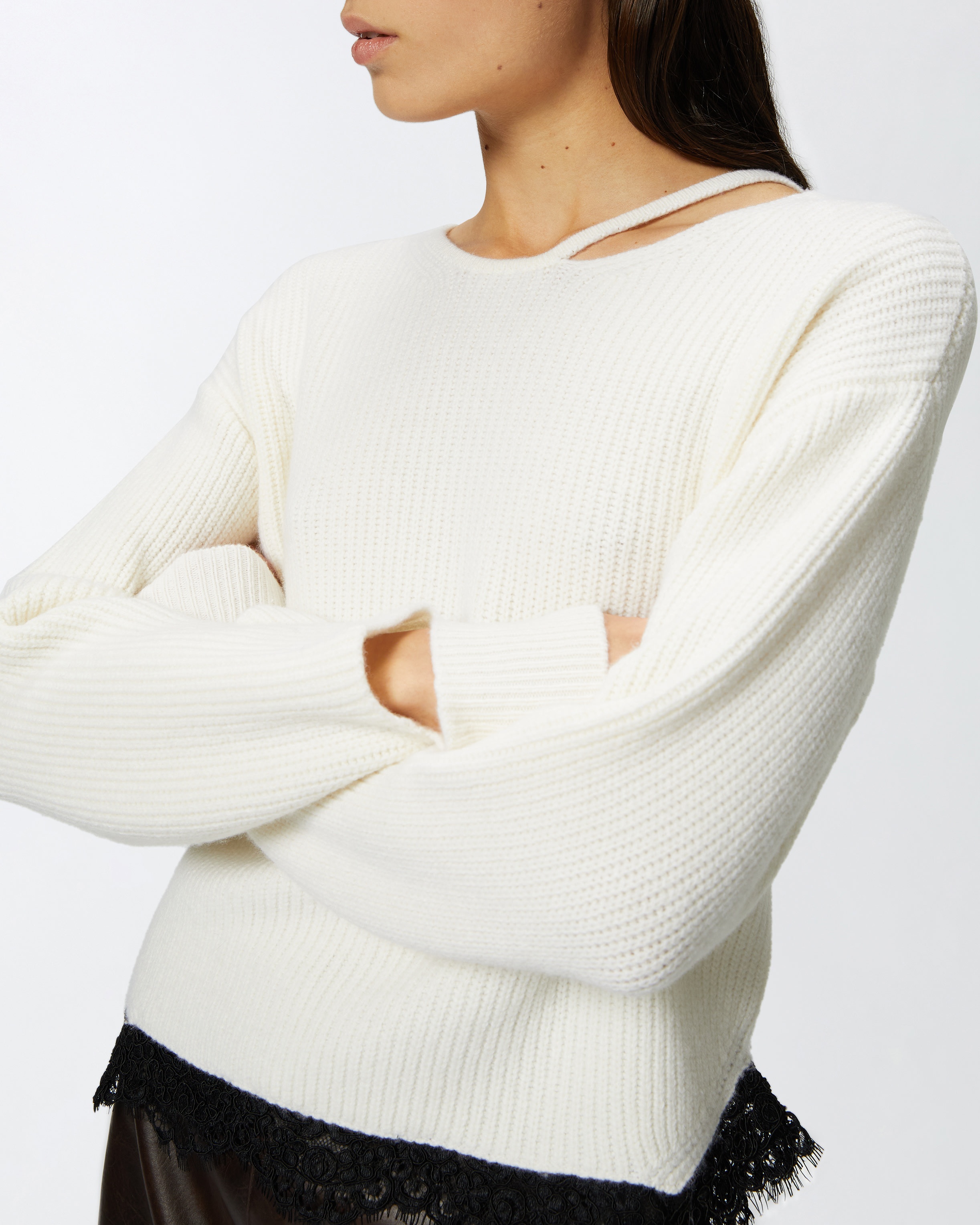 RIBBED SWEATER WITH LACE AT THE HEM - 5