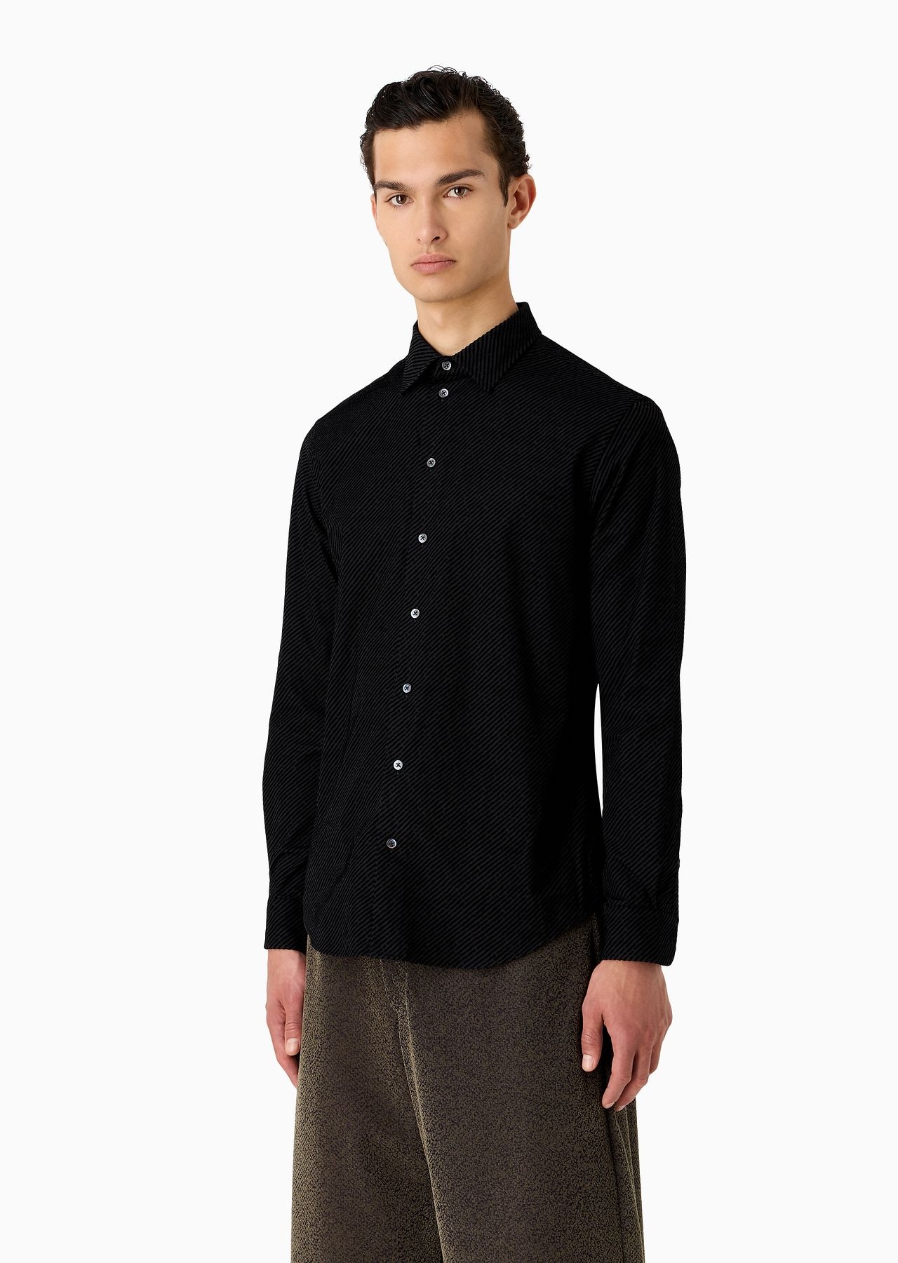 Shirt with all-over diagonal flocked print - 2