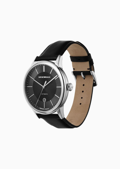 EMPORIO ARMANI Swiss Made Automatic Black Leather Watch outlook