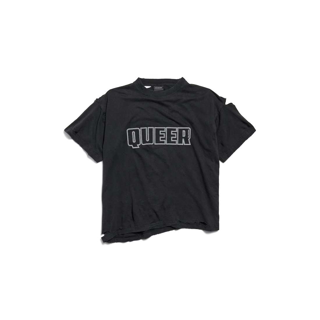 Queer Typo Boxy T-shirt in Black Faded - 1