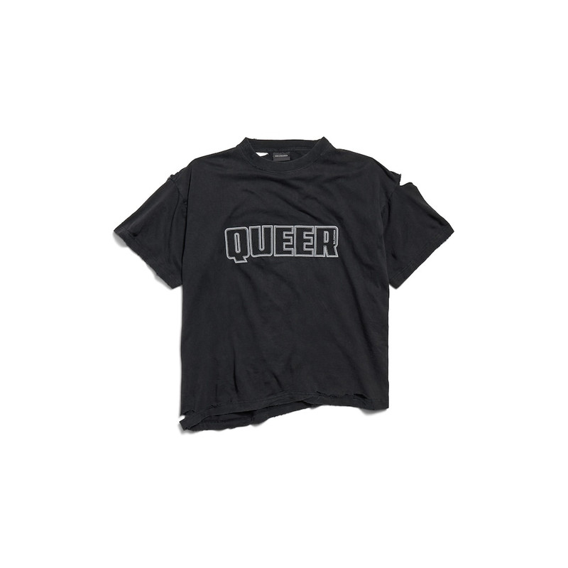 Queer Typo Boxy T-shirt in Black Faded 1
