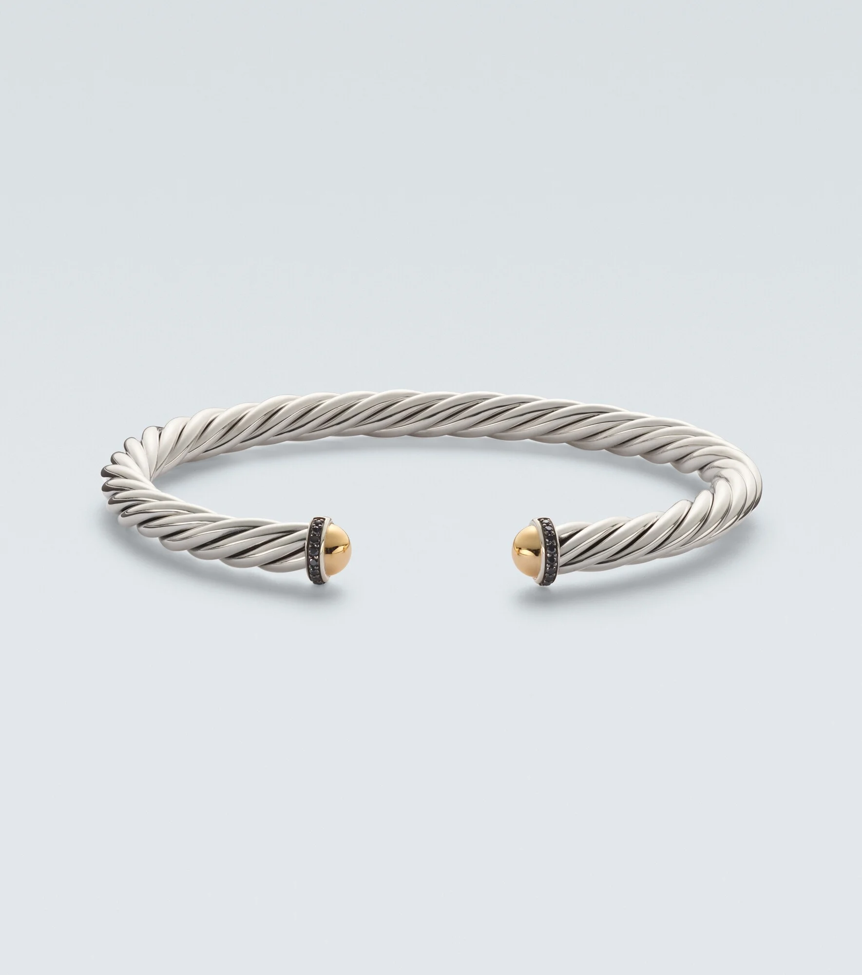 Cable sterling silver and 14kt gold cuff bracelet with diamonds - 1