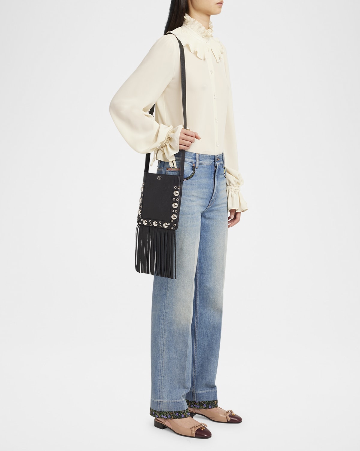 Nellcote Small Fringe Studded Leather Crossbody Bag - 6