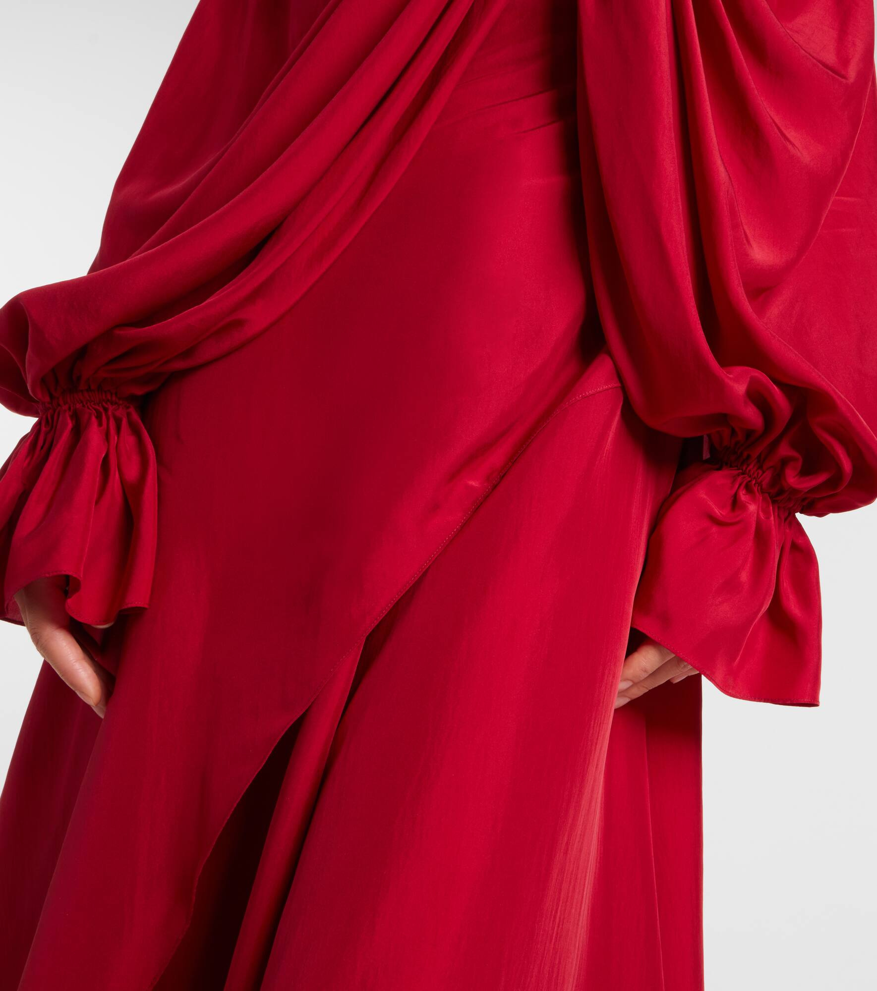 Draped floral-appliqué silk gown - 5