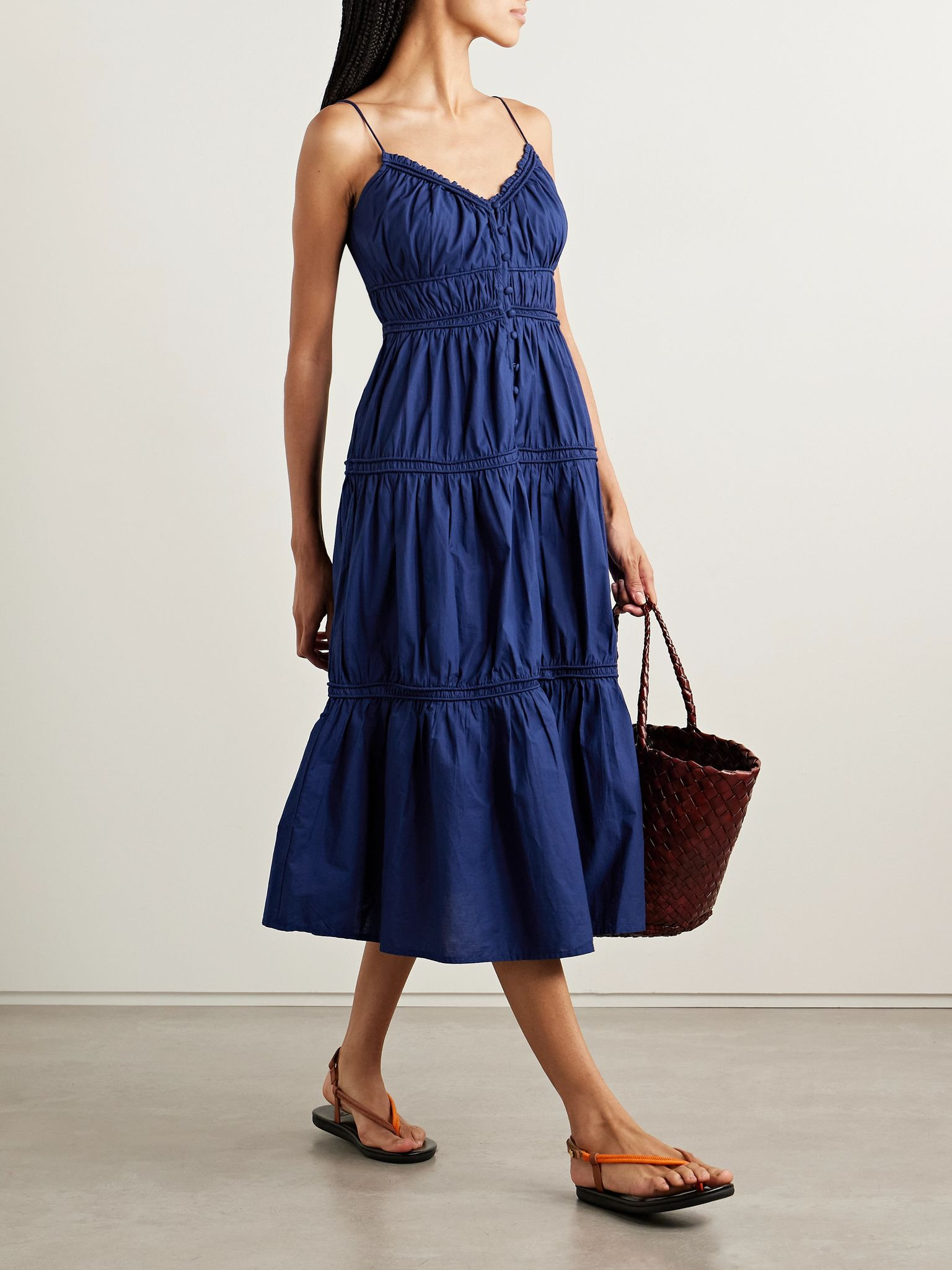 Camden tiered gathered cotton-voile midi dress Blue - 2