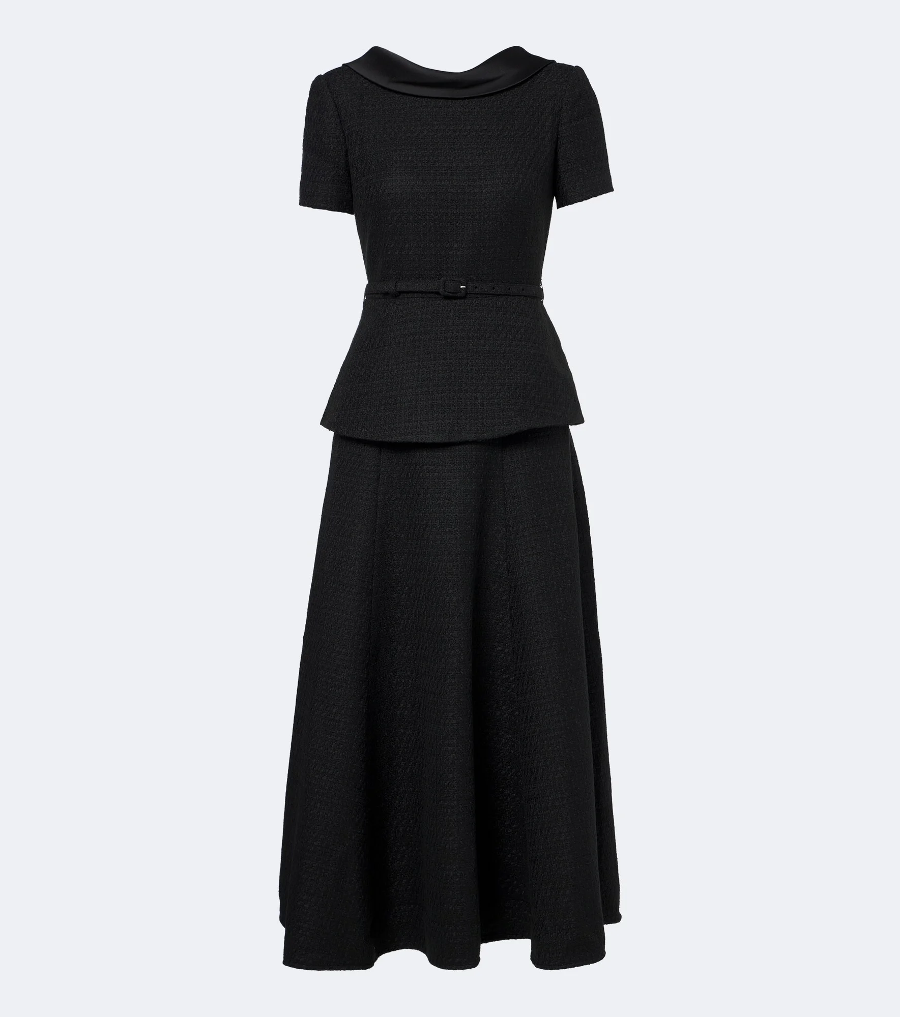 Belted peplum bouclé cocktail dress - 1