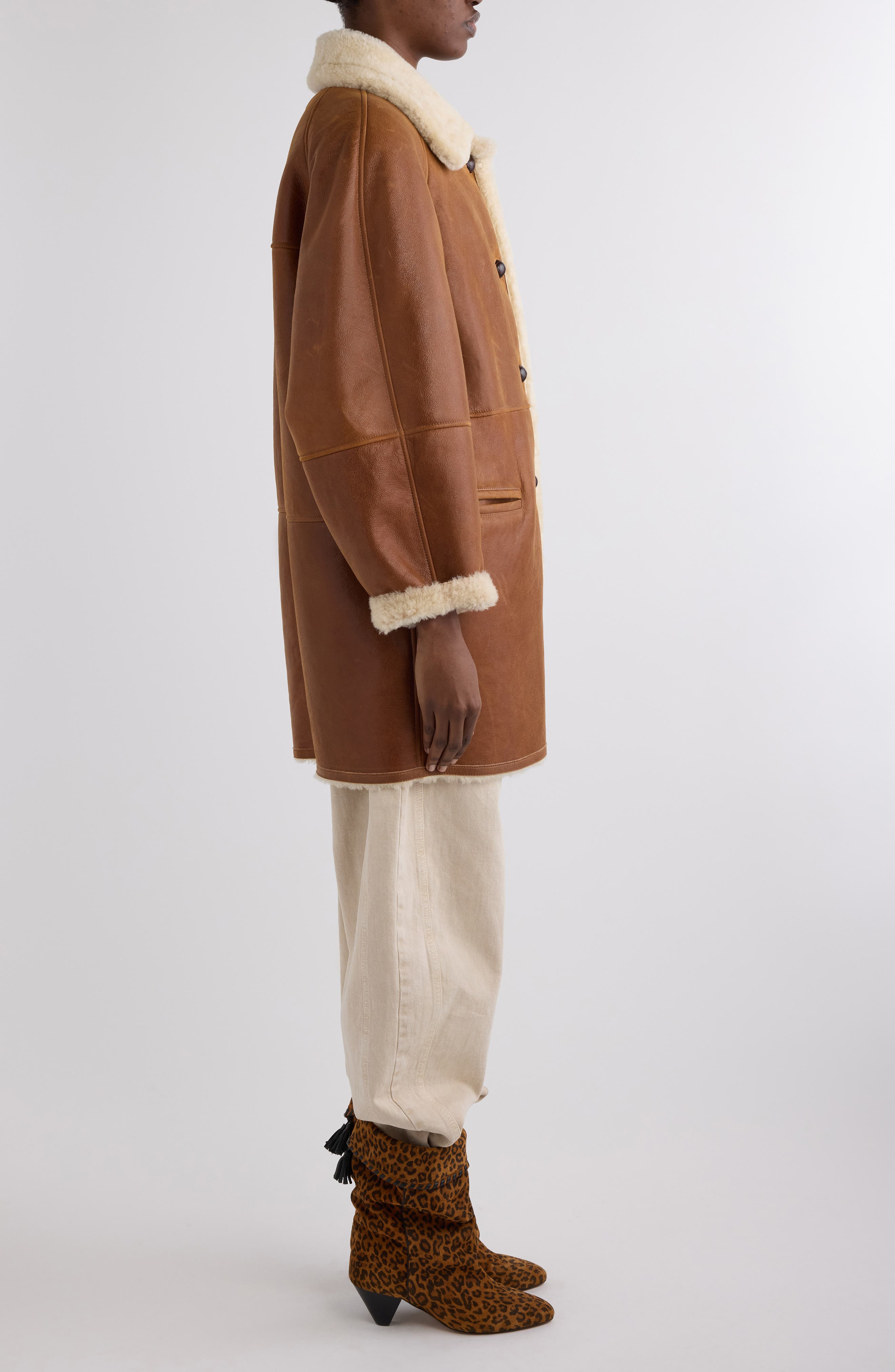 Isabel Marant Berthie Genuine Shearling Coat in Cognac at Nordstrom - 4