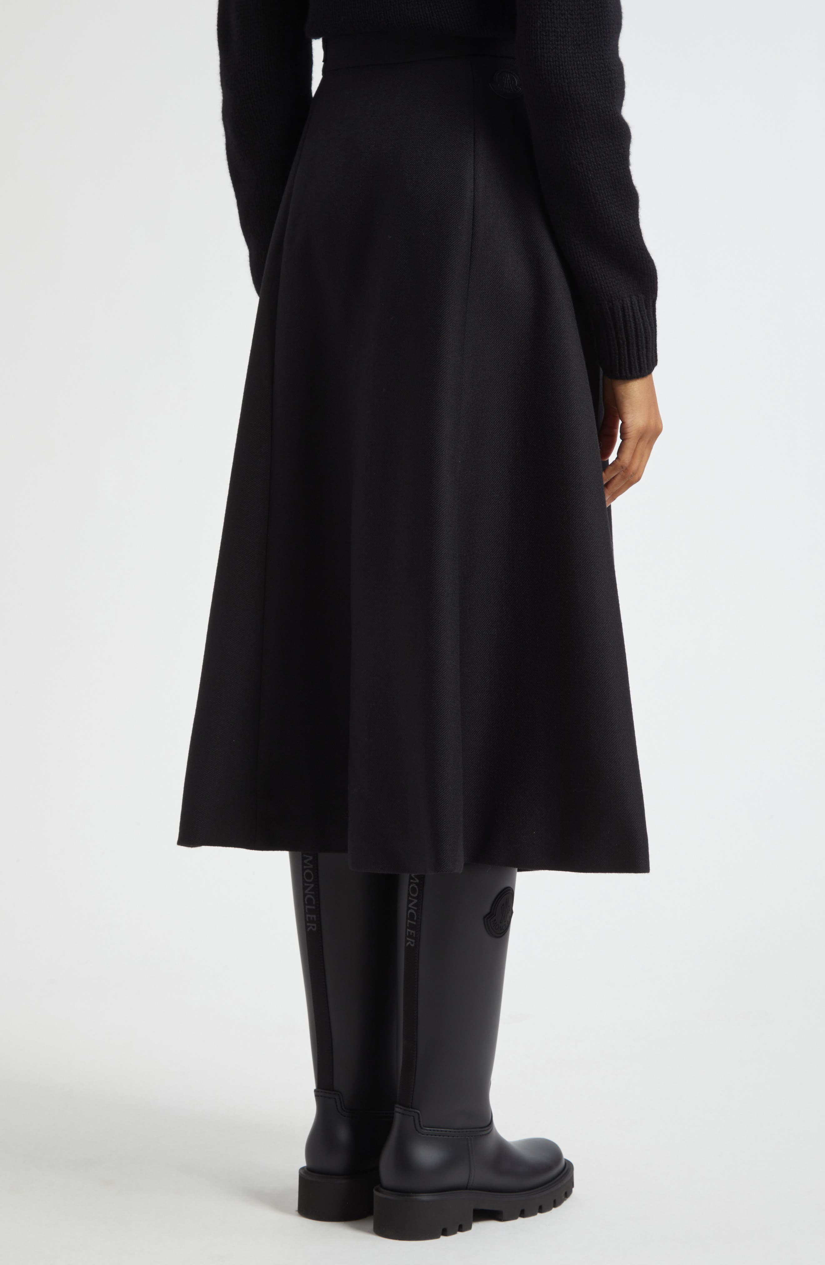 Moncler Virgin Wool A-Line Midi Skirt in Black at Nordstrom - 3