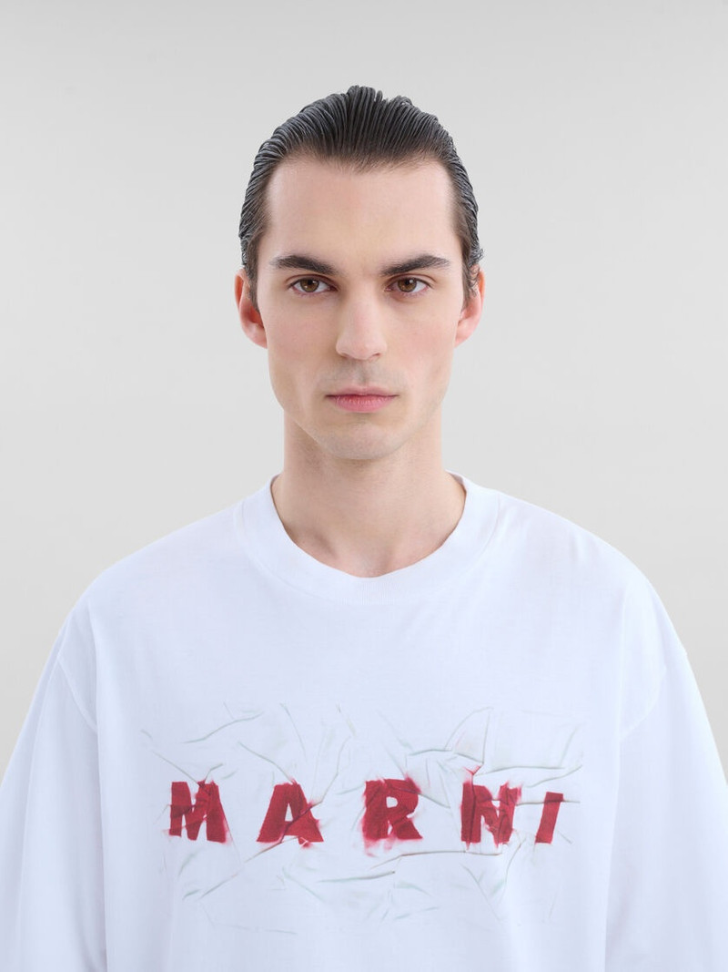 WHITE ORGANIC COTTON T-SHIRT WITH WRINKLED MARNI LOGO 4