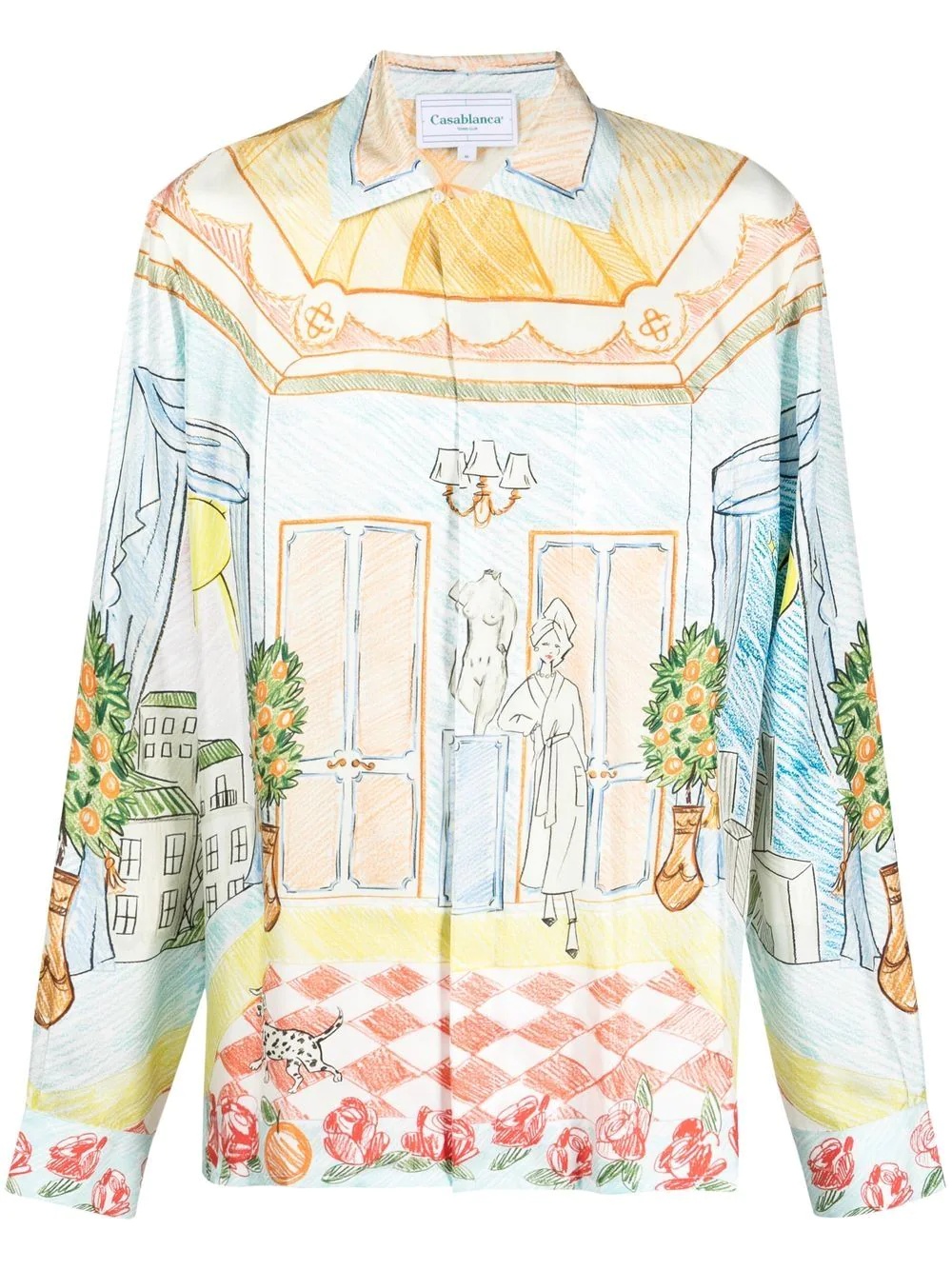 illustration-style print silk shirt - 1