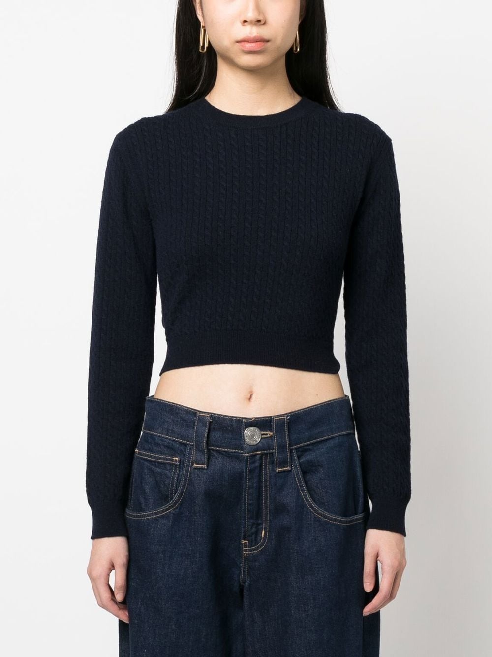 cable-knit rear-tie cropped jumper - 3