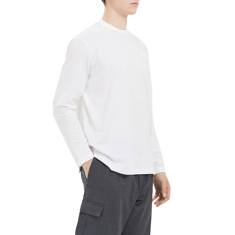 Men's Y-3 Round Neck Pullover Logo Long Sleeves White T-Shirt FN3362 - 6