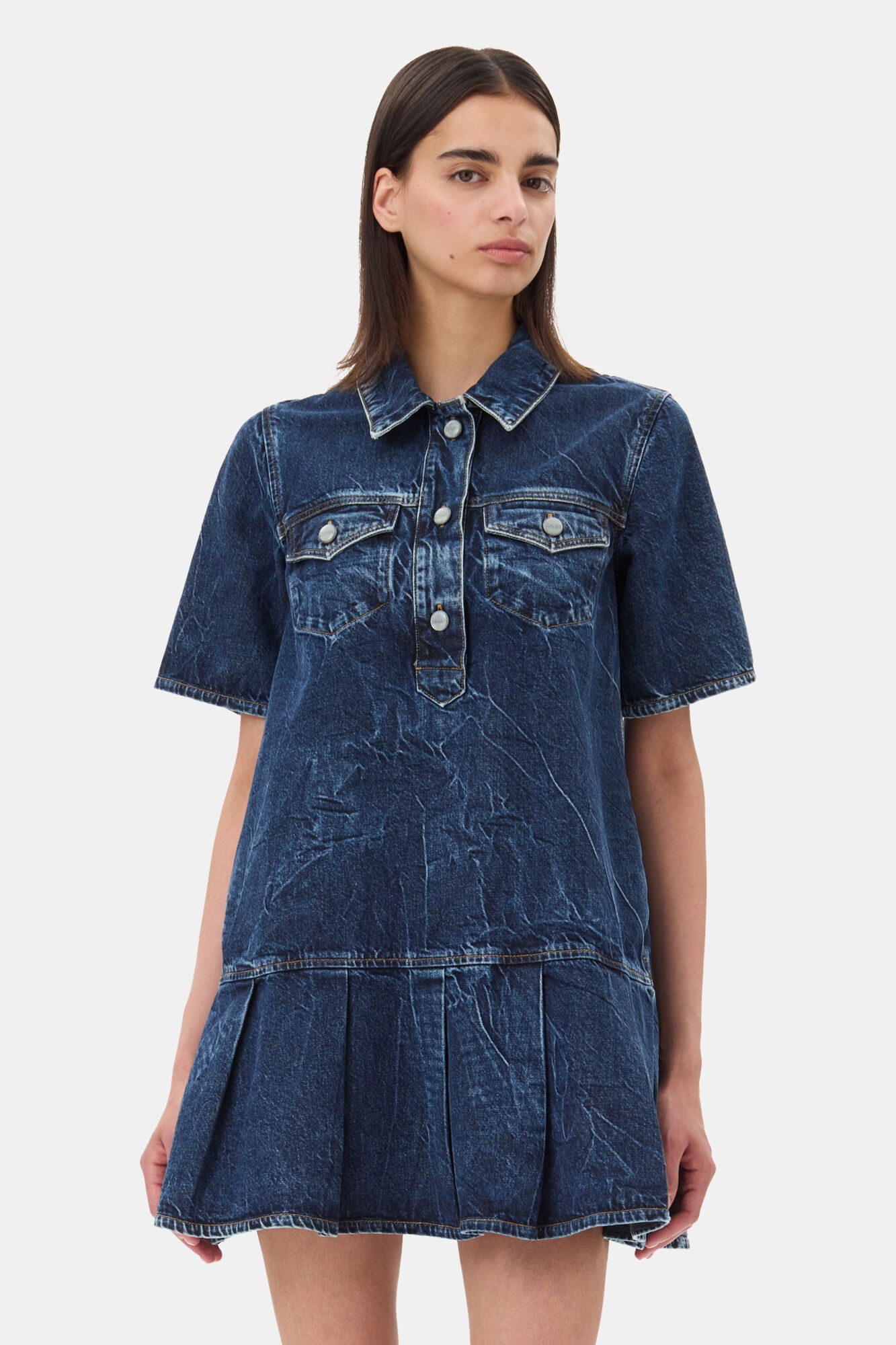 DENIM BLUE CRINKLED FUTURE MINI DRESS - 3