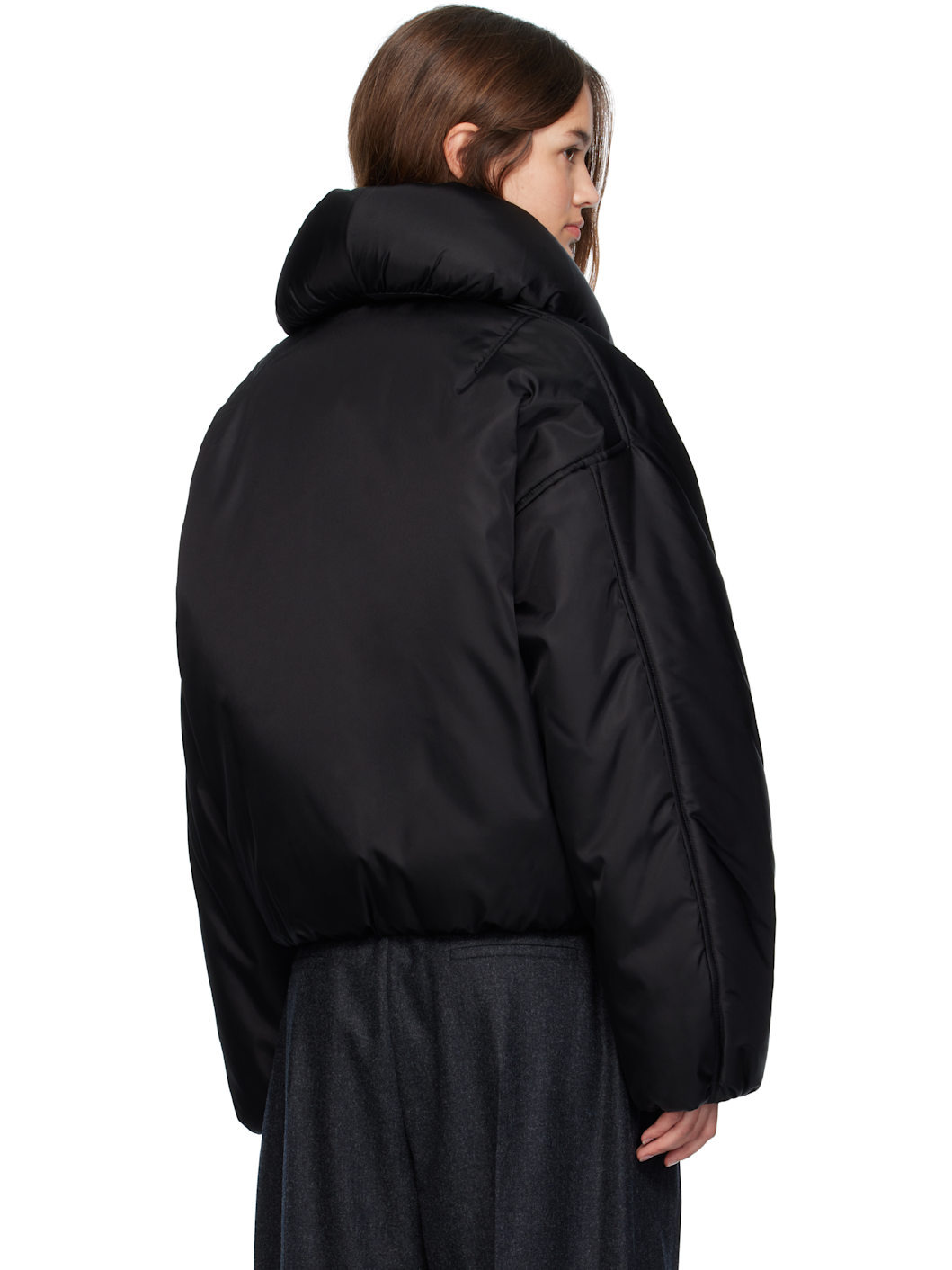 Black Taffeta Padded Bomber Jacket - 3